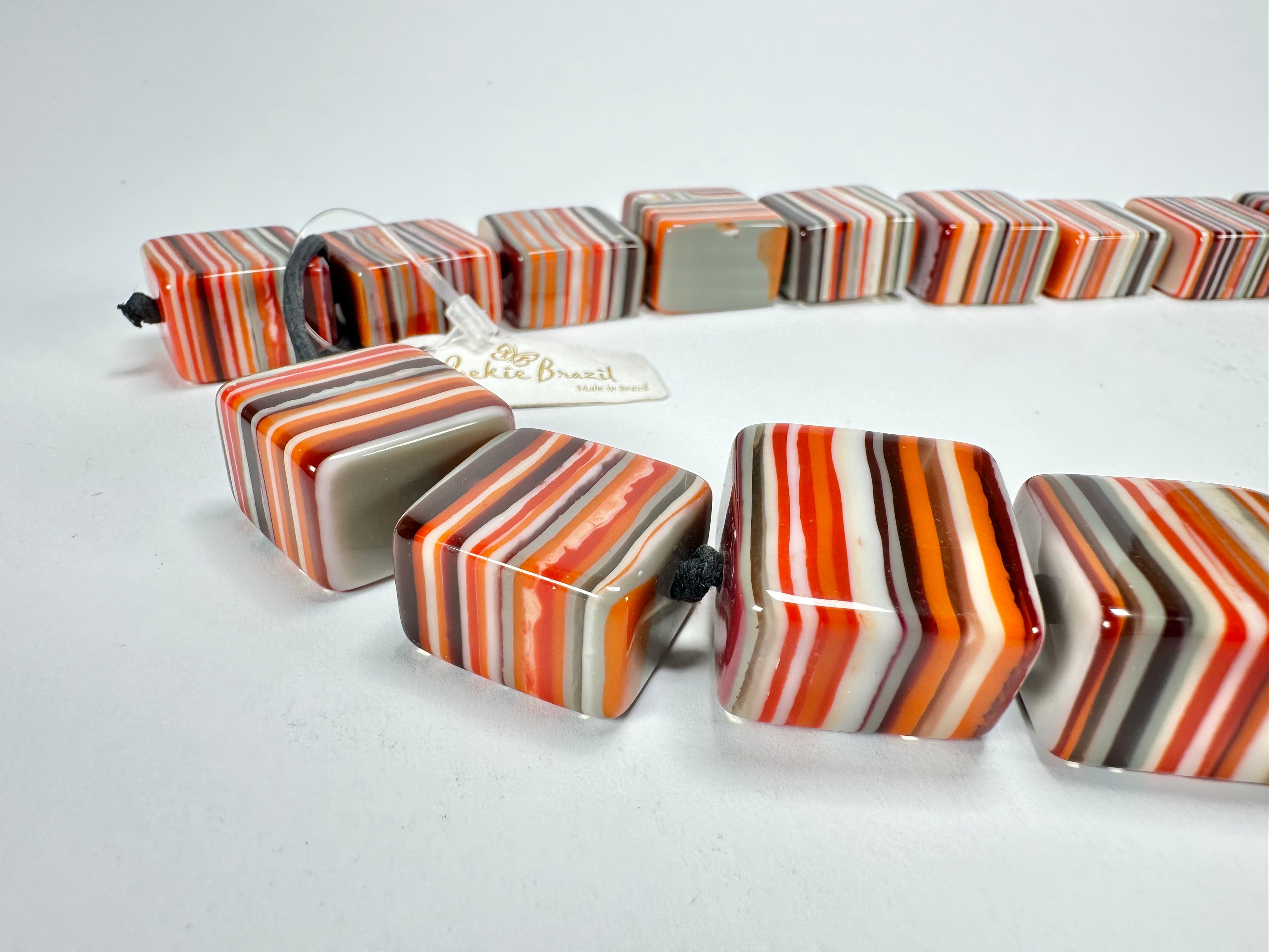 Jackie Brazil "Gala" Liquorice Orange Mix Half Rectangles 65cm Necklace ( N0789 )