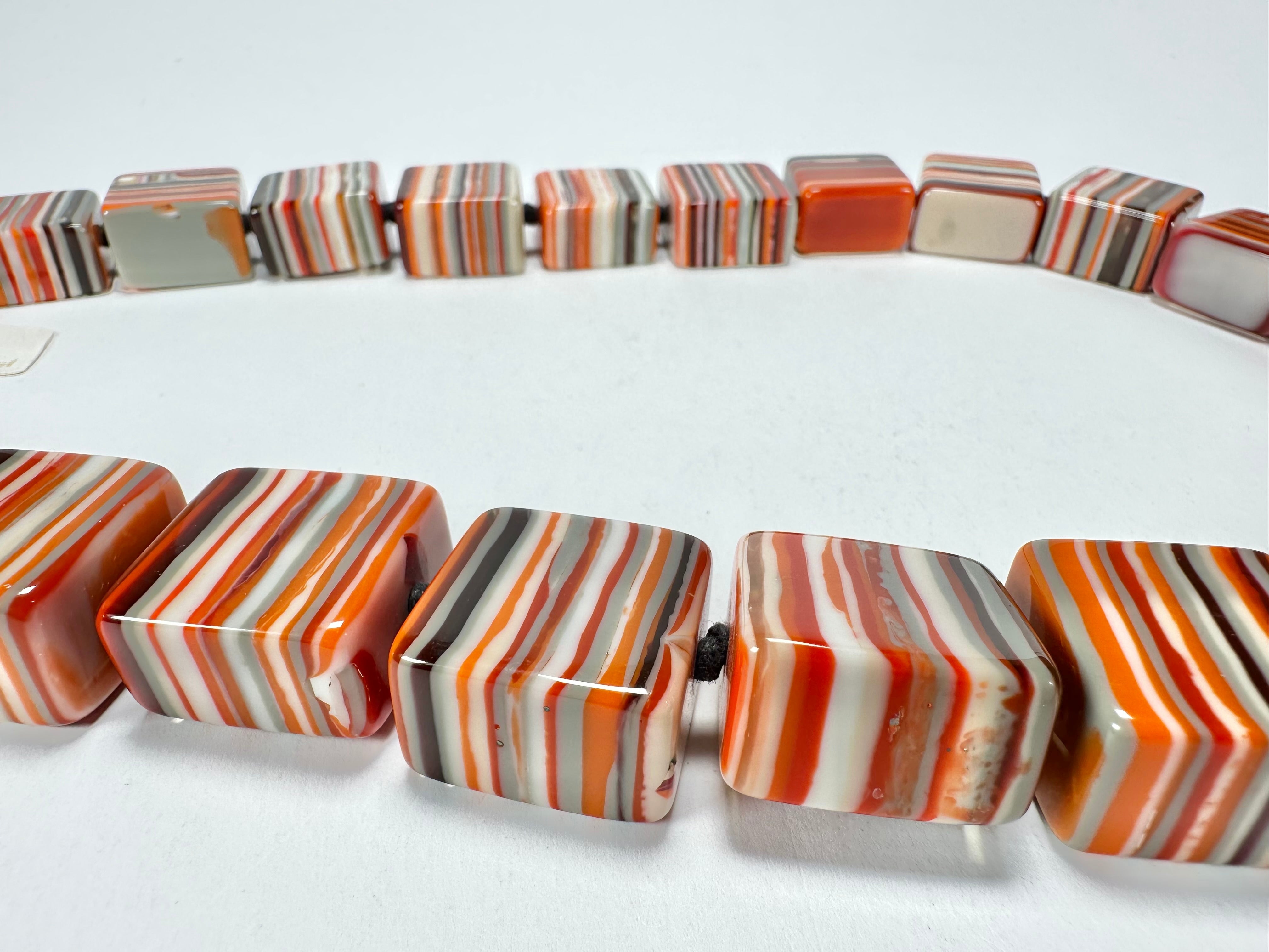 Jackie Brazil "Gala" Liquorice Orange Mix Half Rectangles 65cm Necklace ( N0789 )