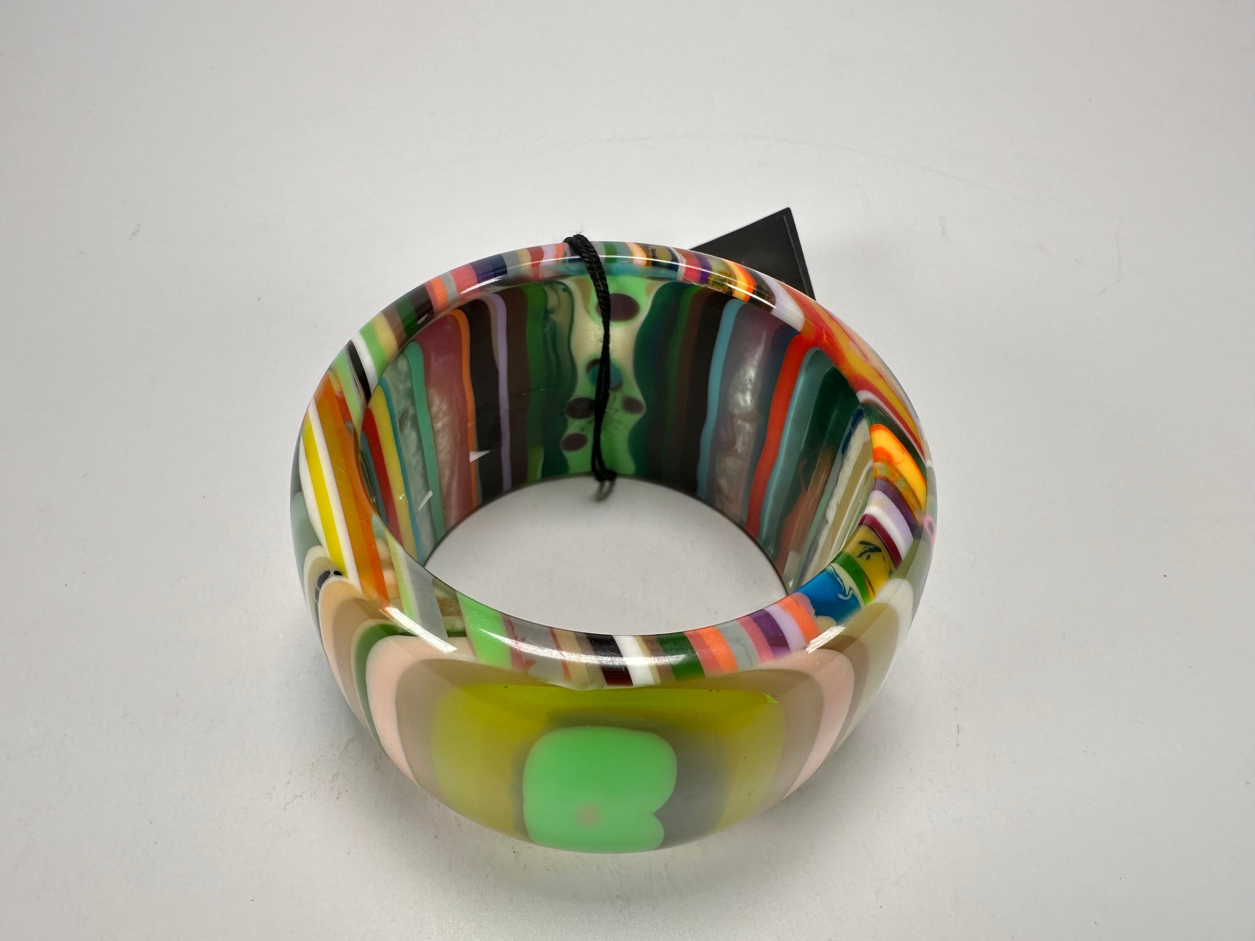 Jackie Brazil "Tiger" Liquorice Allsorts with Cat Eye Mix Colours 5cm Resin Bangle ( B0932 )