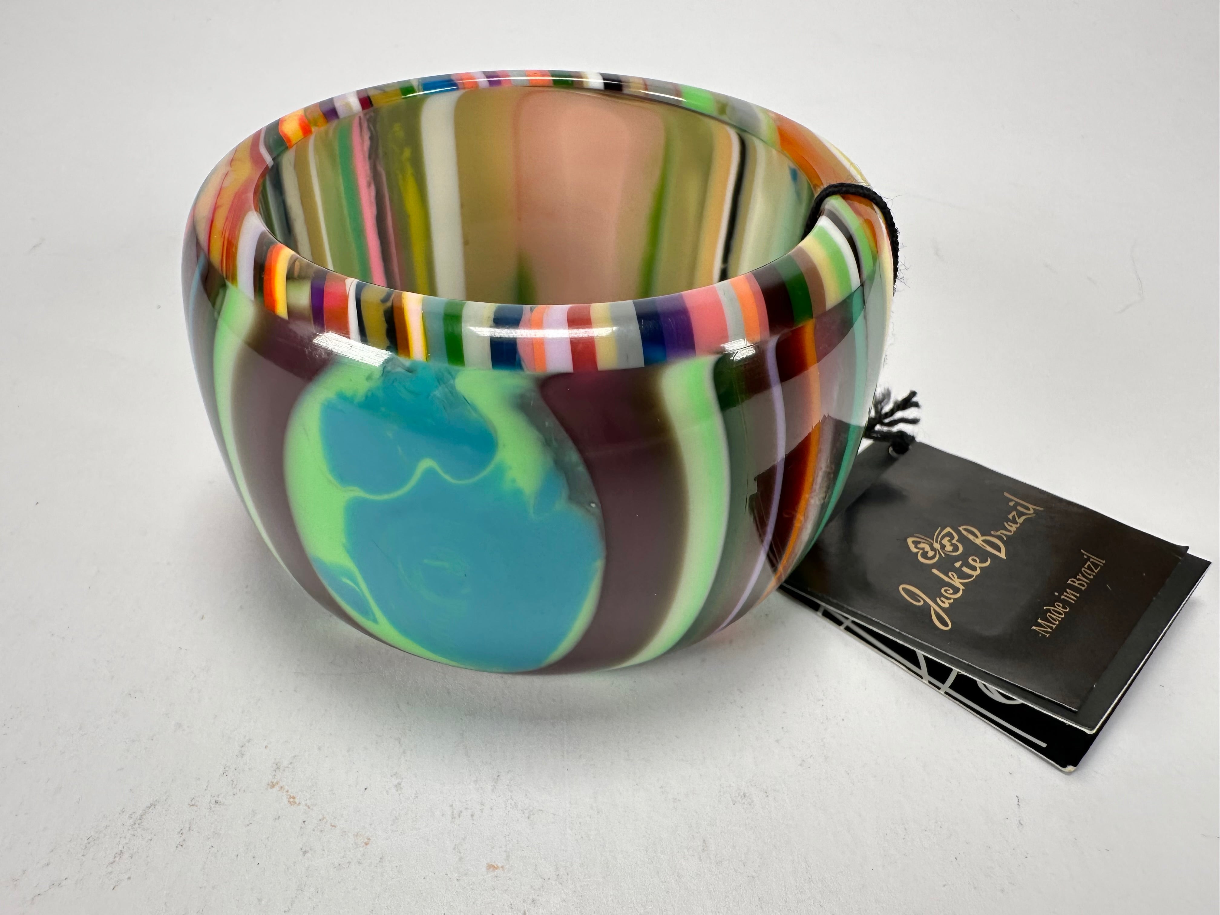 Jackie Brazil "Tiger" Liquorice Allsorts with Cat Eye Mix Colours 5cm Resin Bangle ( B0932 )