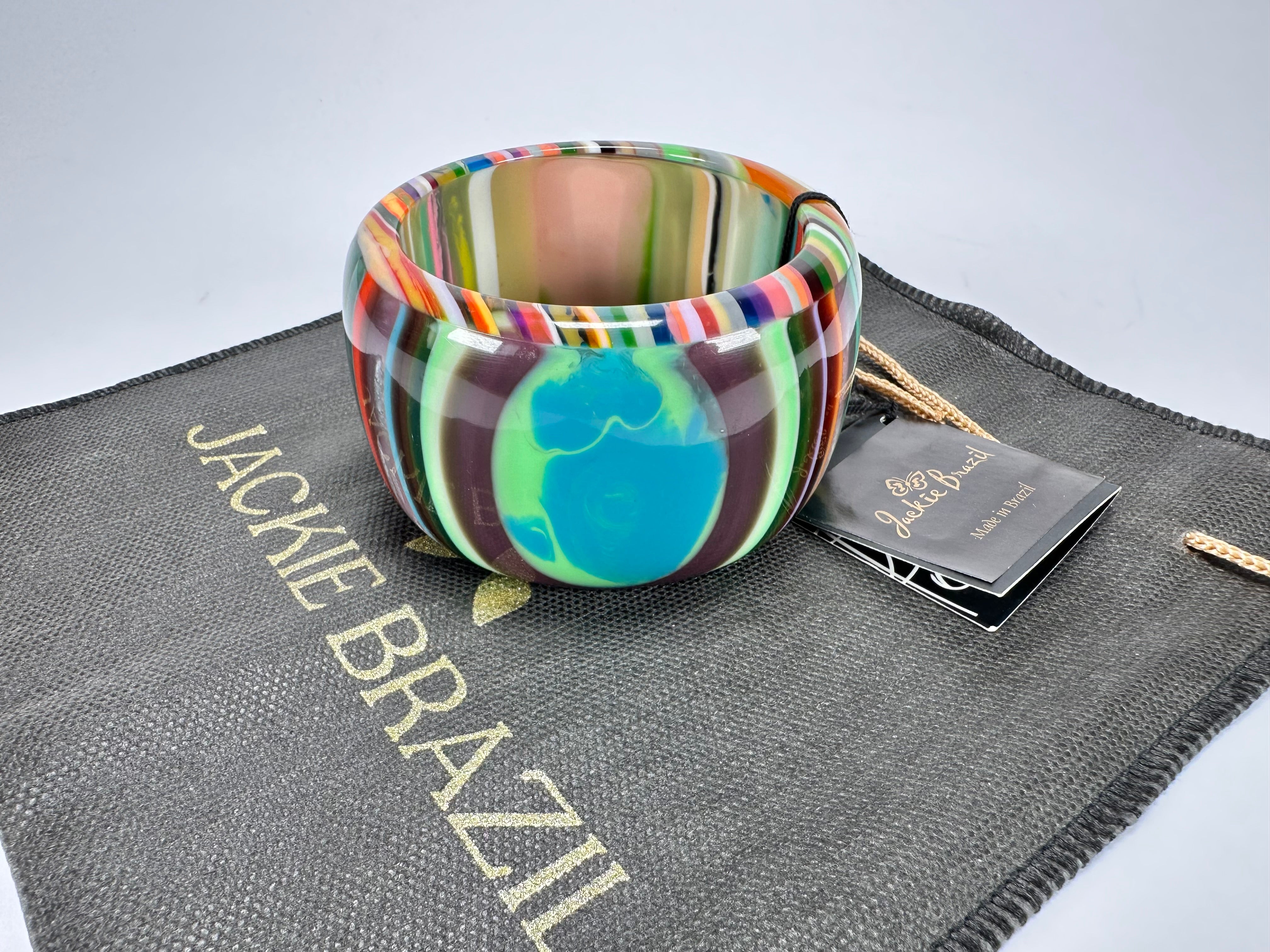 Jackie Brazil "Tiger" Liquorice Allsorts with Cat Eye Mix Colours 5cm Resin Bangle ( B0932 )