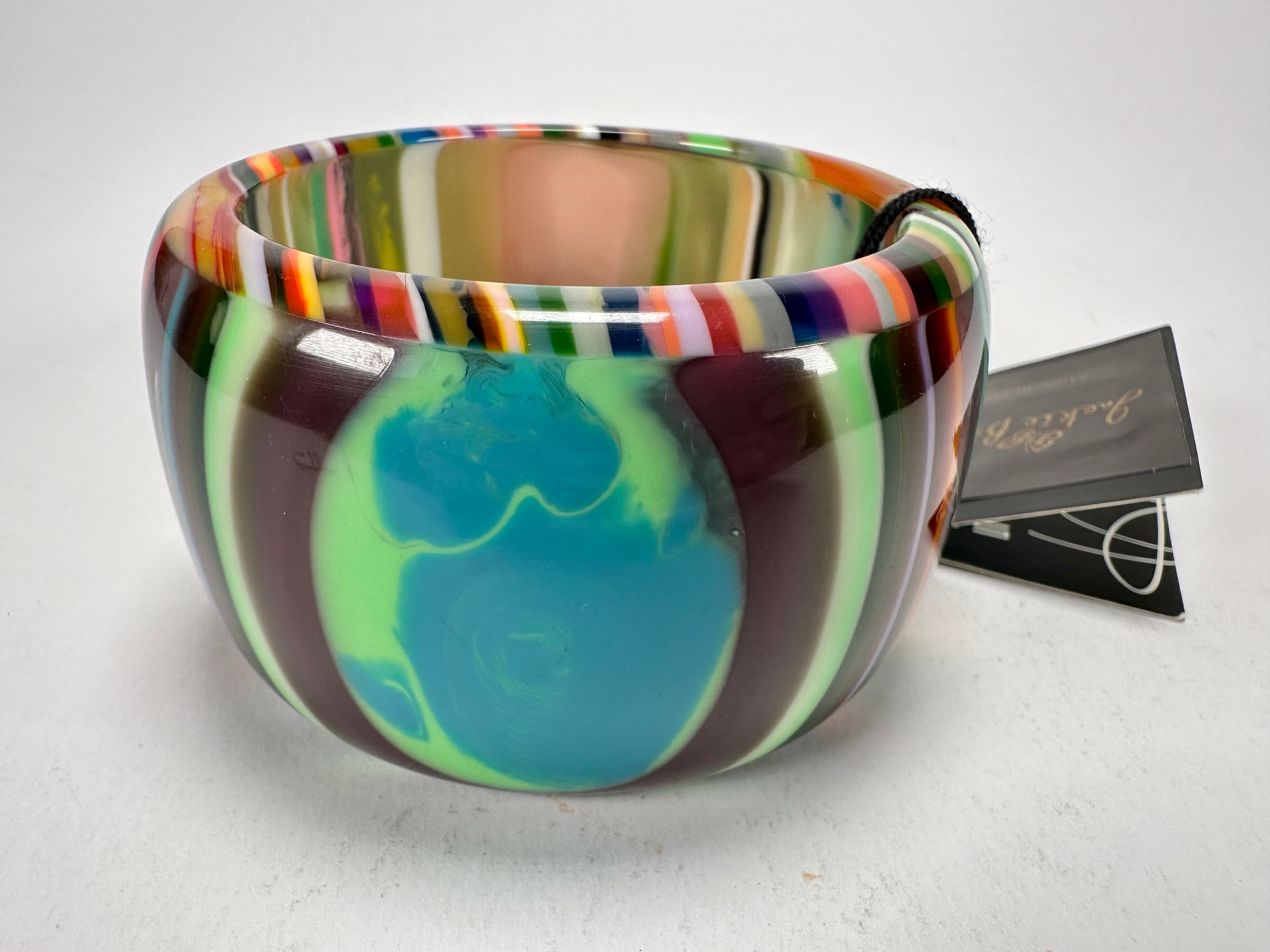 Jackie Brazil "Tiger" Liquorice Allsorts with Cat Eye Mix Colours 5cm Resin Bangle ( B0932 )