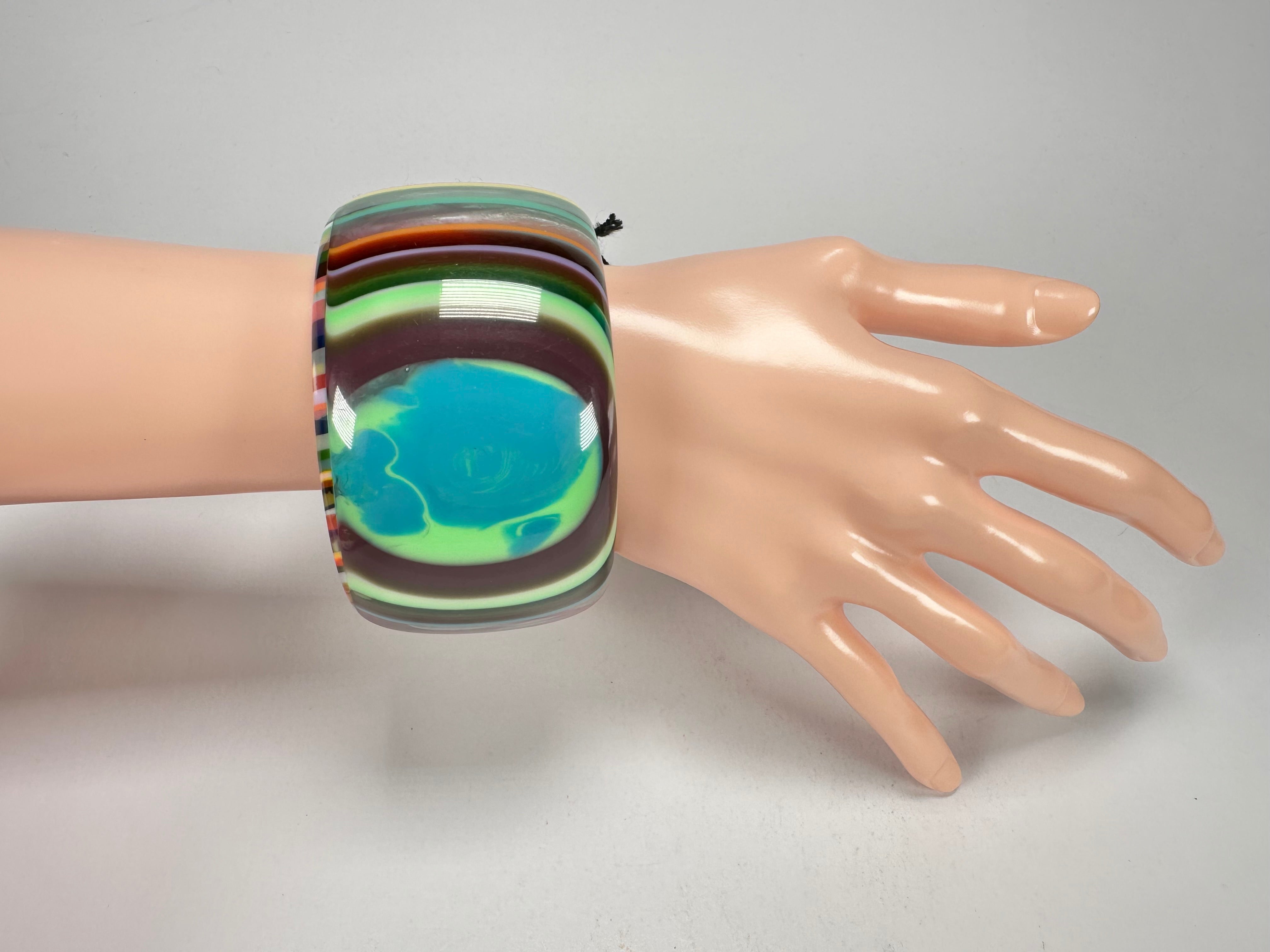 Jackie Brazil "Tiger" Liquorice Allsorts with Cat Eye Mix Colours 5cm Resin Bangle ( B0932 )