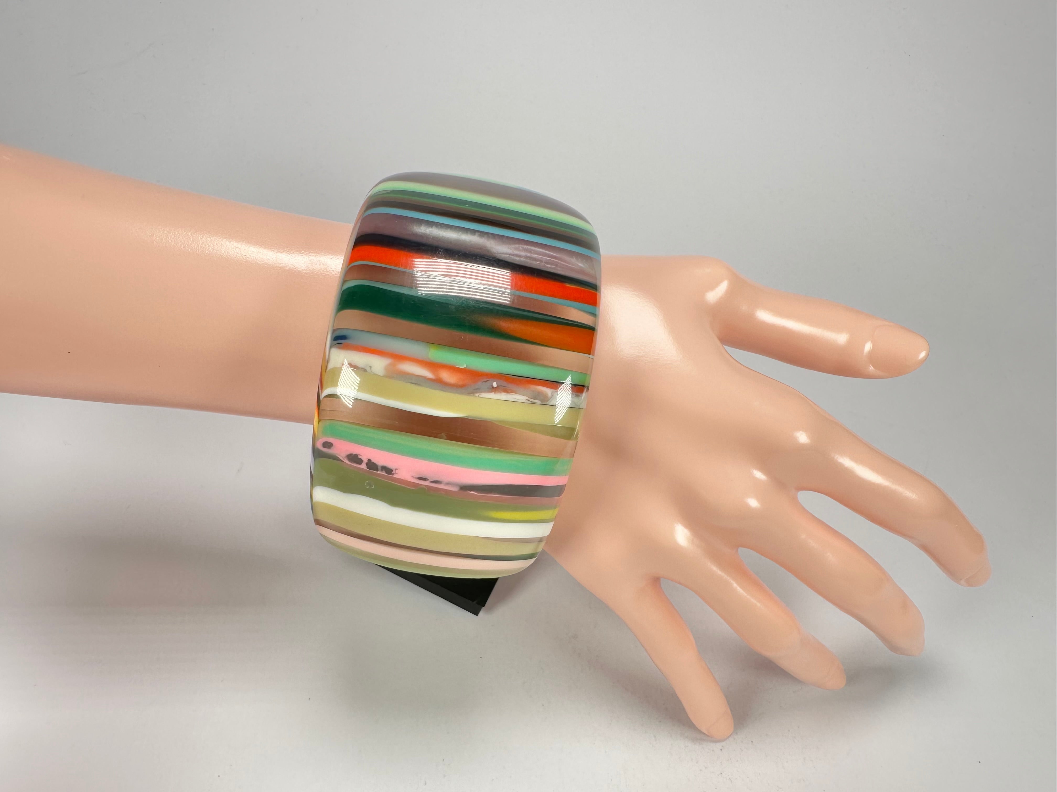 Jackie Brazil "Tiger" Liquorice Allsorts with Cat Eye Mix Colours 5cm Resin Bangle ( B0932 )