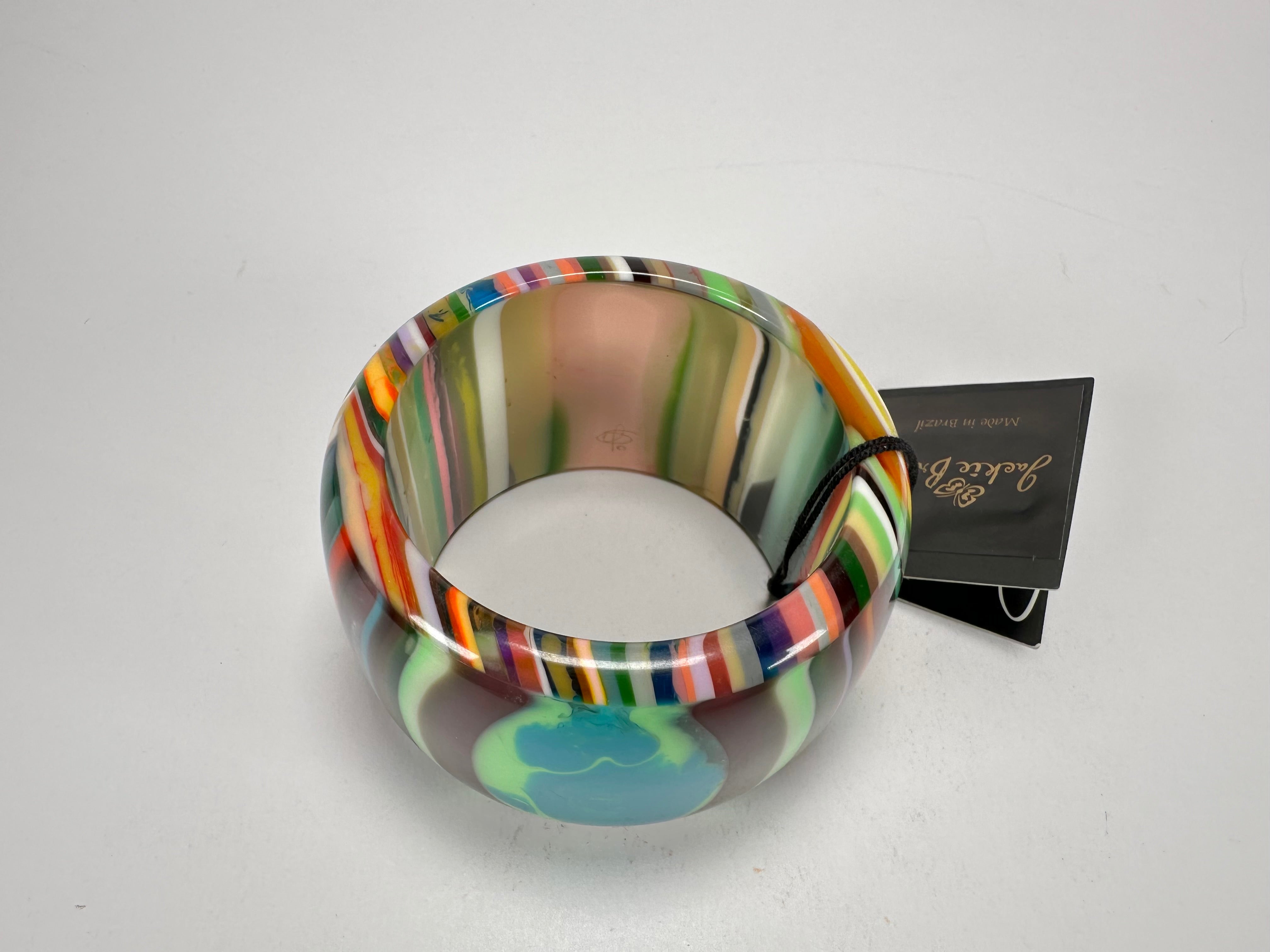 Jackie Brazil "Tiger" Liquorice Allsorts with Cat Eye Mix Colours 5cm Resin Bangle ( B0932 )