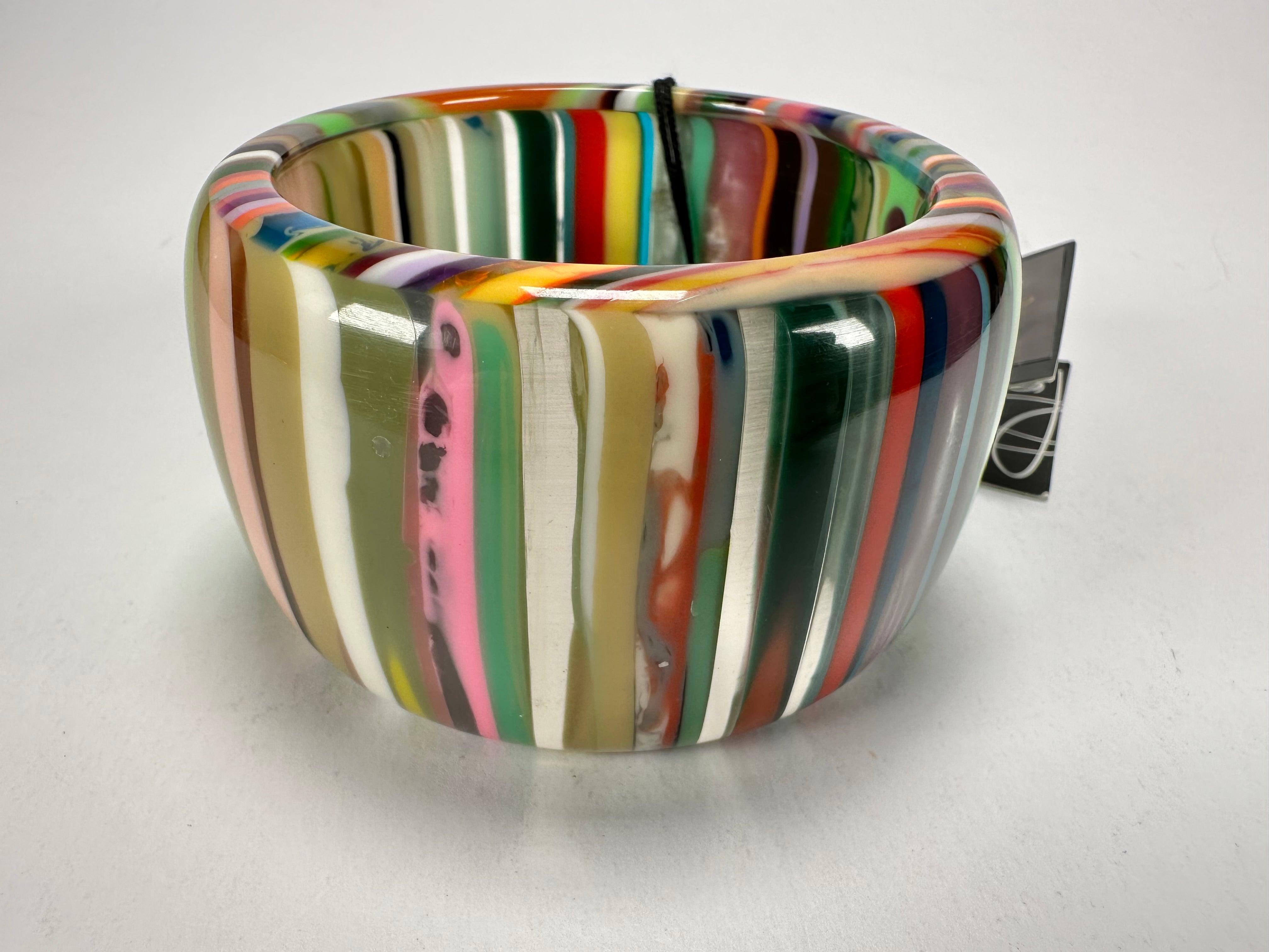Jackie Brazil "Tiger" Liquorice Allsorts with Cat Eye Mix Colours 5cm Resin Bangle ( B0932 )