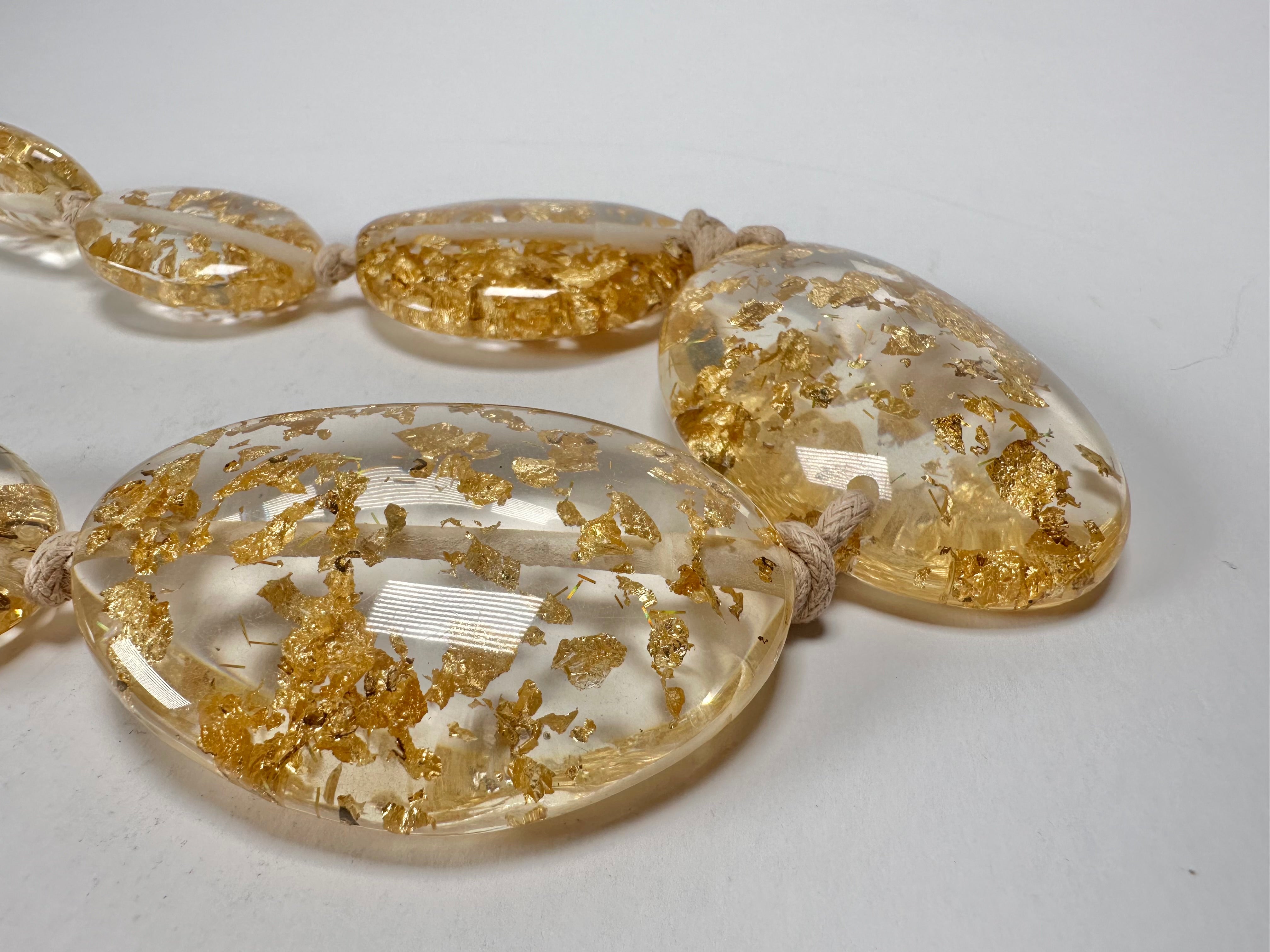 Jackie Brazil "Gold Flakes" Short Flat Riverstones 50cm Necklace ( N3616 )