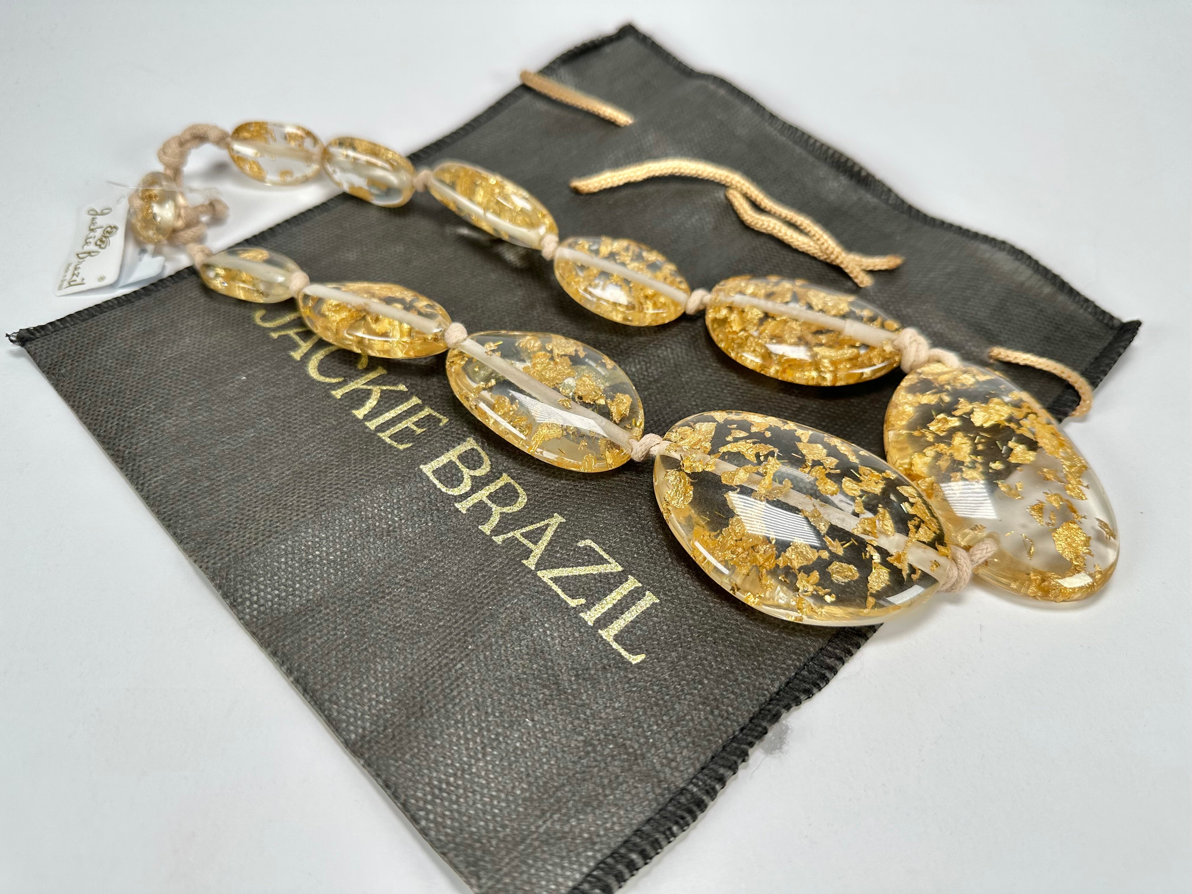 Jackie Brazil "Gold Flakes" Short Flat Riverstones 50cm Necklace ( N3616 )