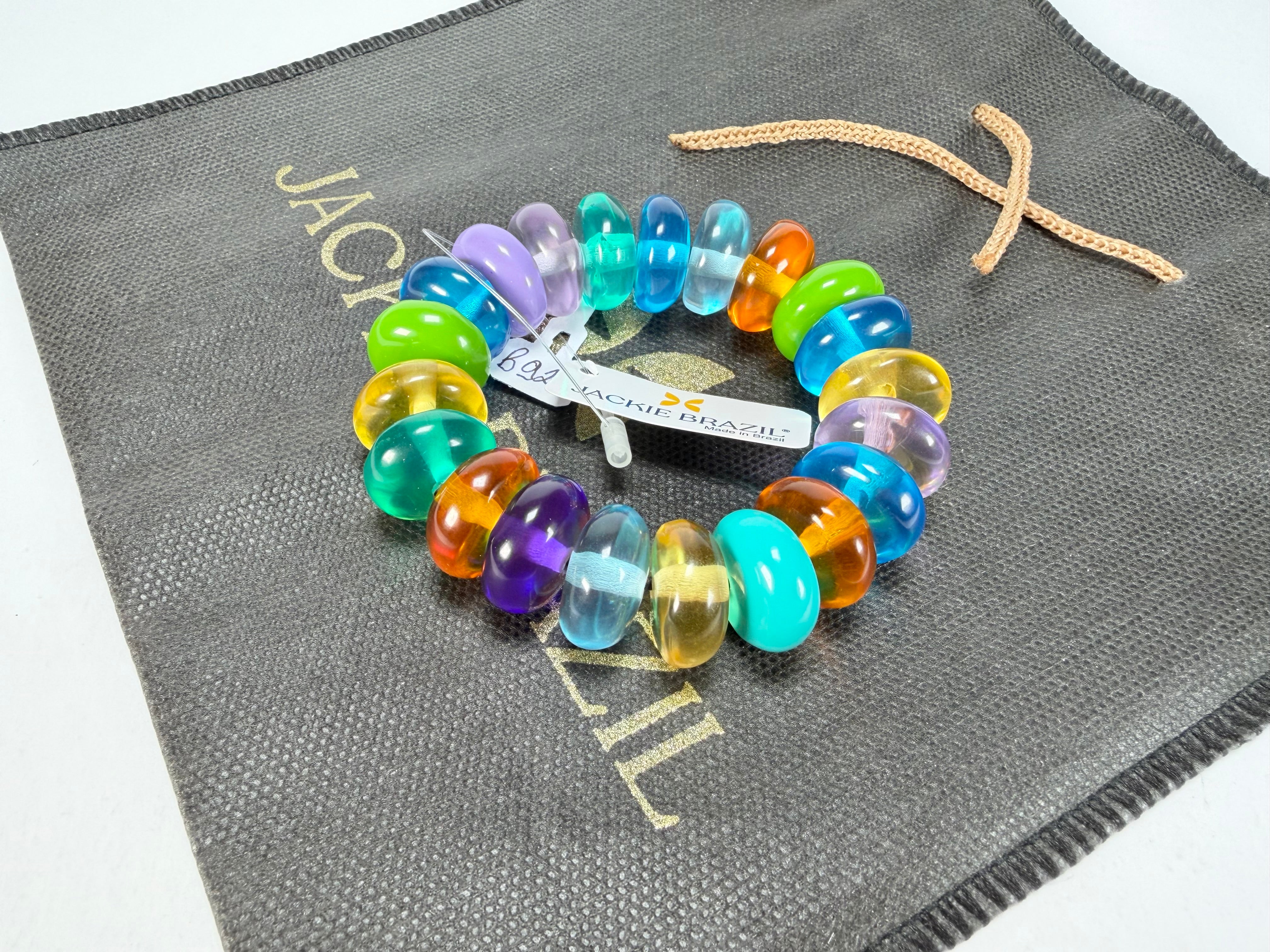 Jackie Brazil "Bela" Transparent Paris Mix Elasticated Mini Wheels Resin Bracelet ( B0920 )