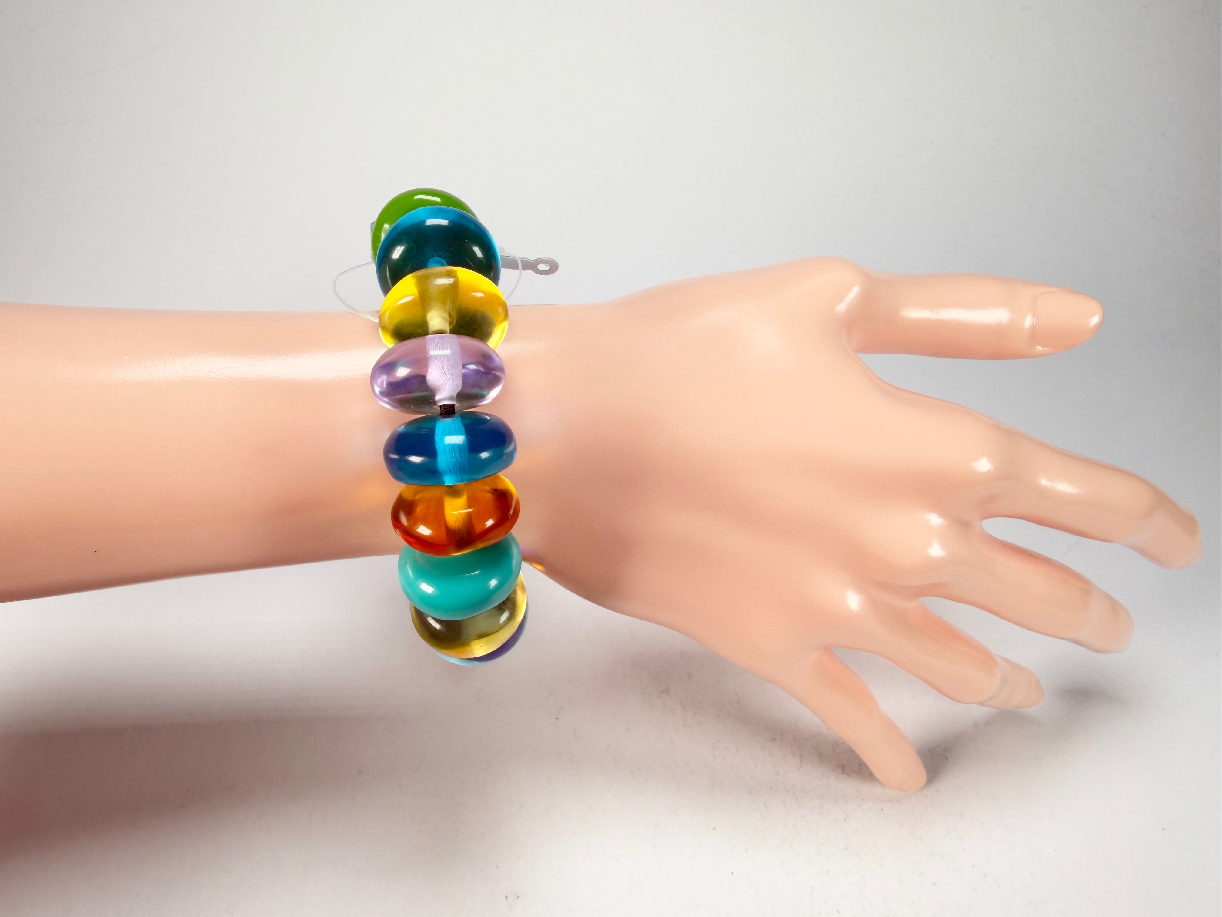 Jackie Brazil "Bela" Transparent Paris Mix Elasticated Mini Wheels Resin Bracelet ( B0920 )