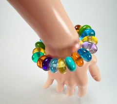 Jackie Brazil "Bela" Transparent Paris Mix Elasticated Mini Wheels Resin Bracelet ( B0920 )