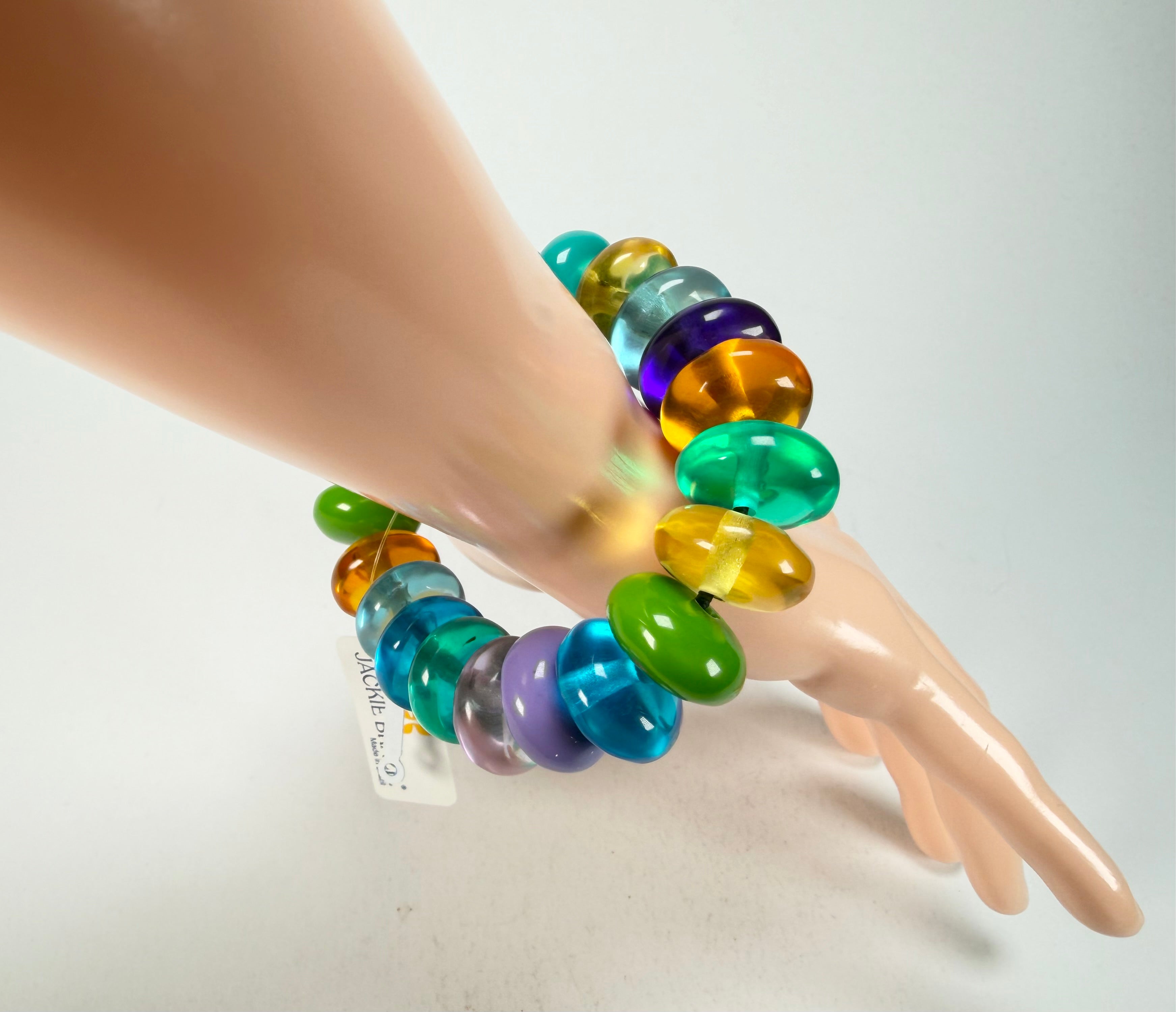 Jackie Brazil "Bela" Transparent Paris Mix Elasticated Mini Wheels Resin Bracelet ( B0920 )