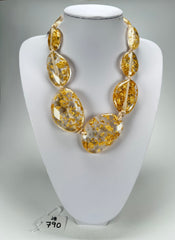 Jackie Brazil "Gold Flakes" Short Flat Riverstones 50cm Necklace ( N3616 )