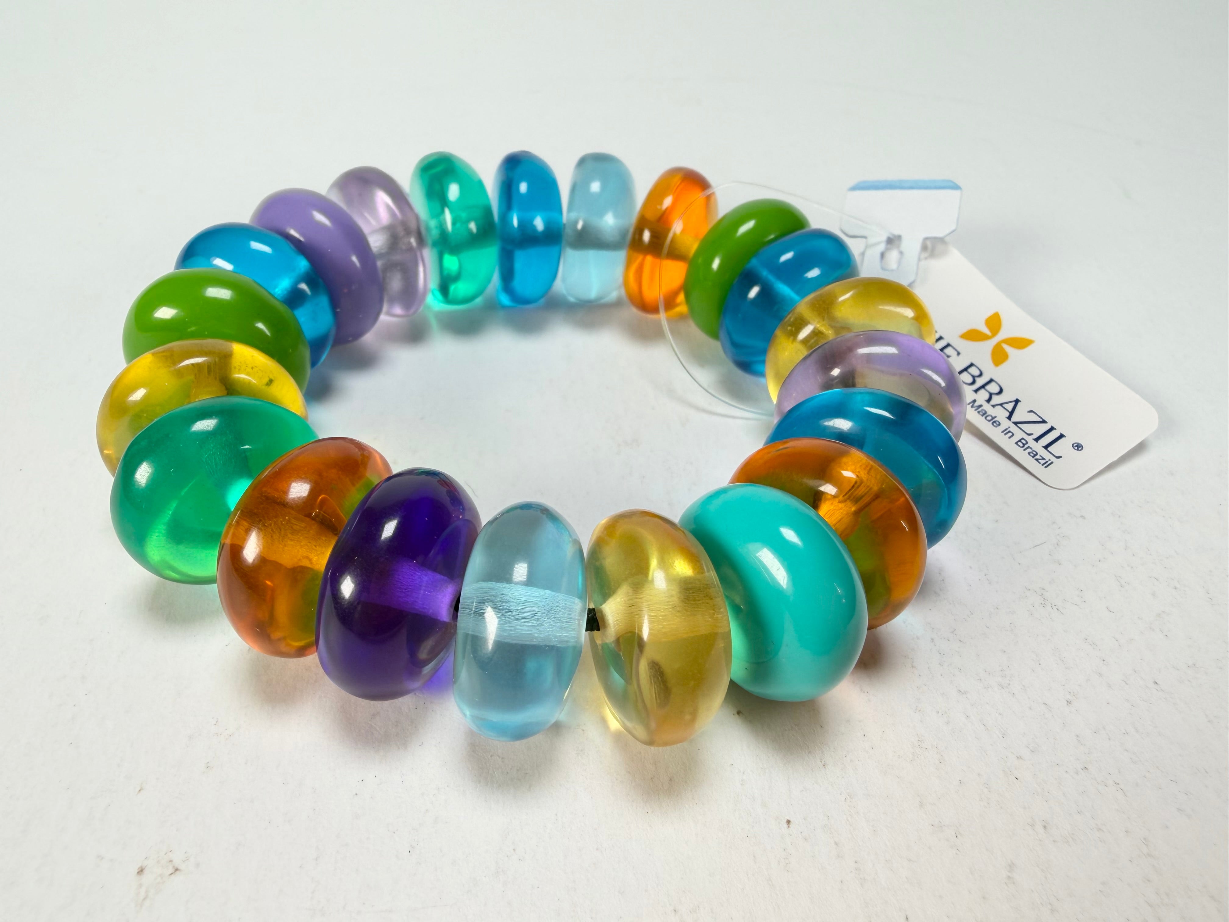 Jackie Brazil "Bela" Transparent Paris Mix Elasticated Mini Wheels Resin Bracelet ( B0920 )