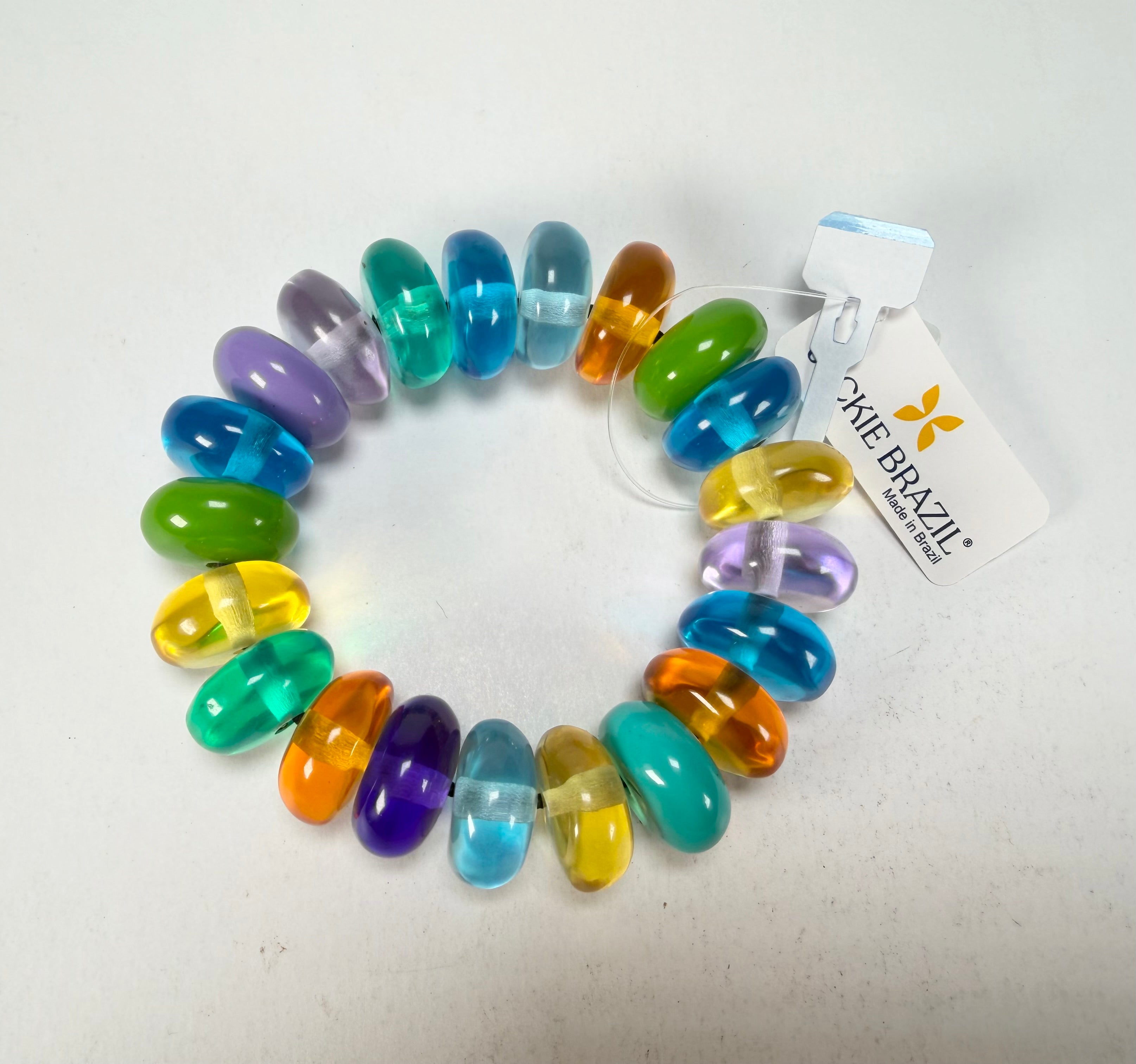 Jackie Brazil "Bela" Transparent Paris Mix Elasticated Mini Wheels Resin Bracelet ( B0920 )