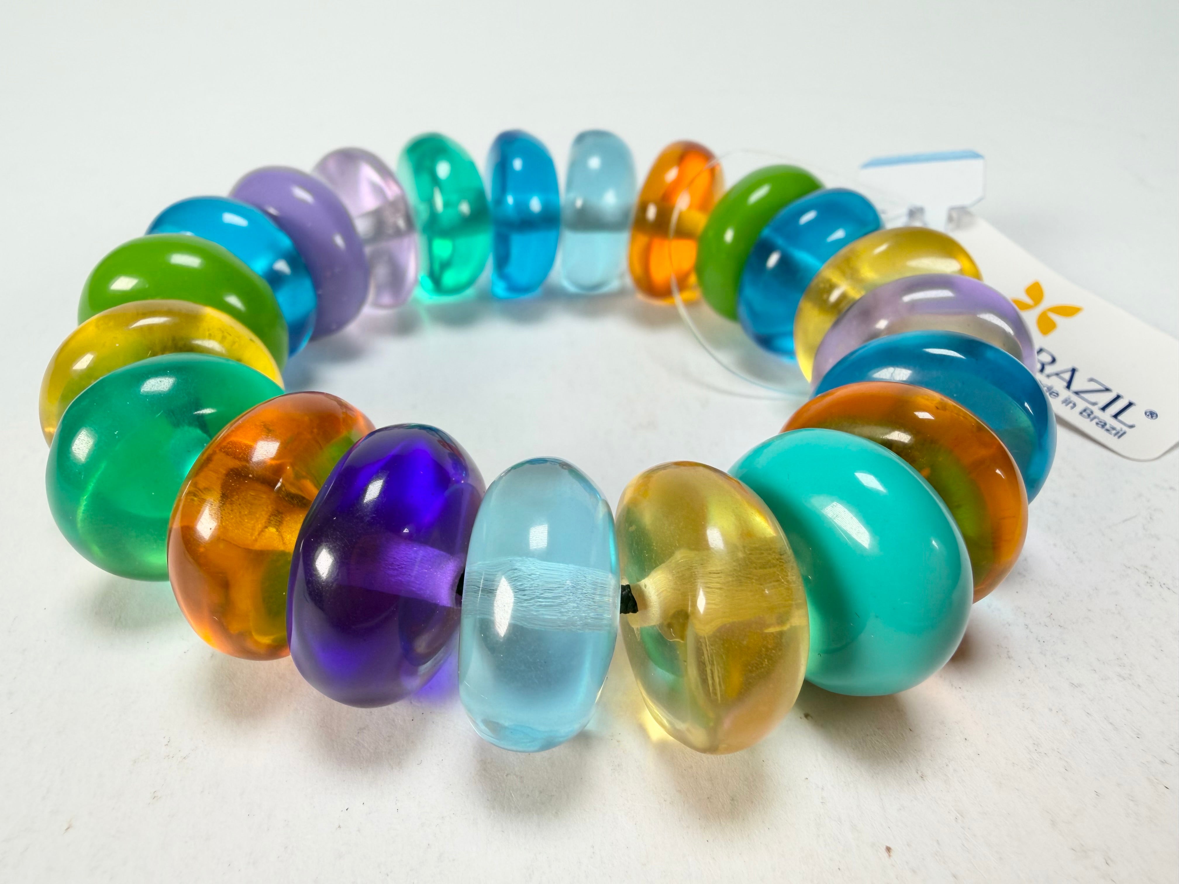 Jackie Brazil "Bela" Transparent Paris Mix Elasticated Mini Wheels Resin Bracelet ( B0920 )