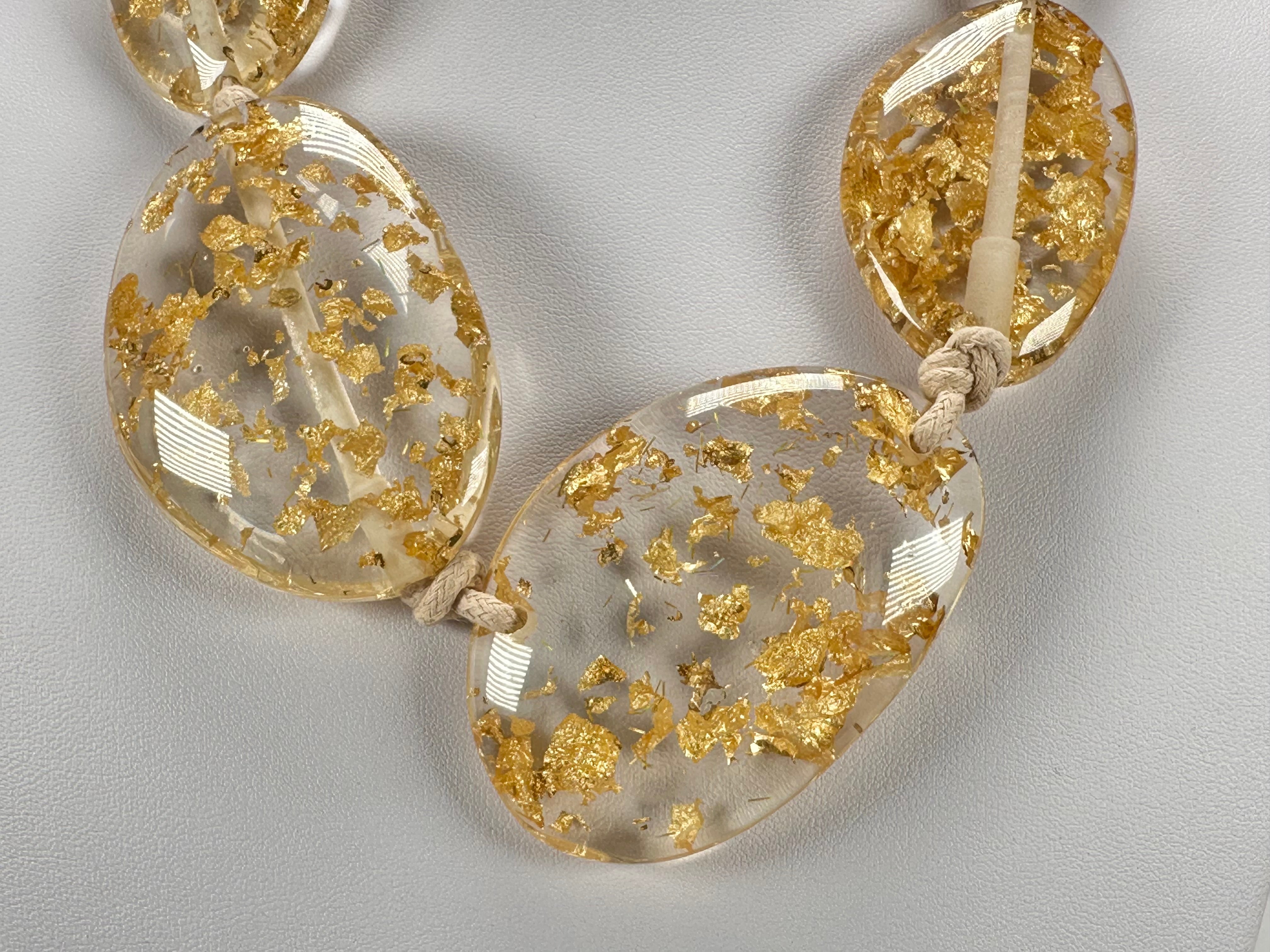 Jackie Brazil "Gold Flakes" Short Flat Riverstones 50cm Necklace ( N3616 )