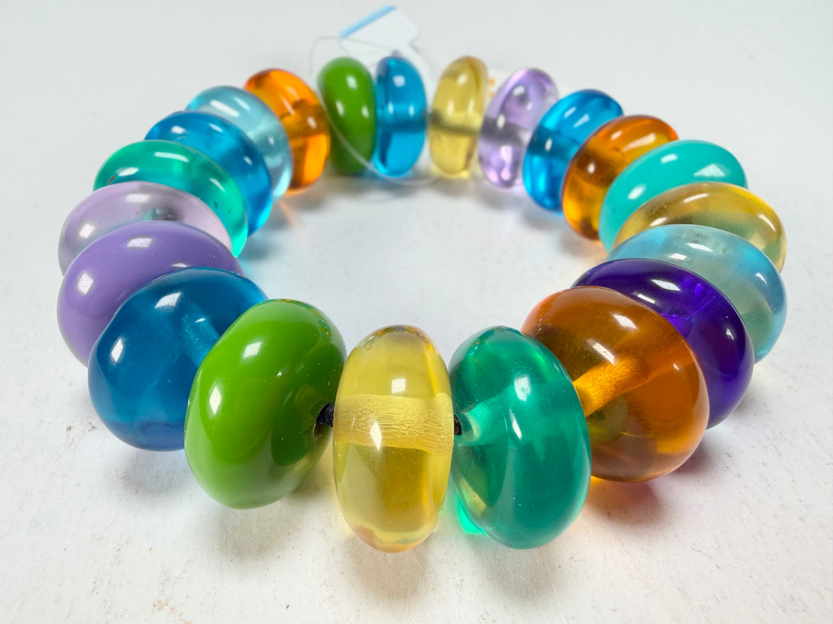 Jackie Brazil "Bela" Transparent Paris Mix Elasticated Mini Wheels Resin Bracelet ( B0920 )