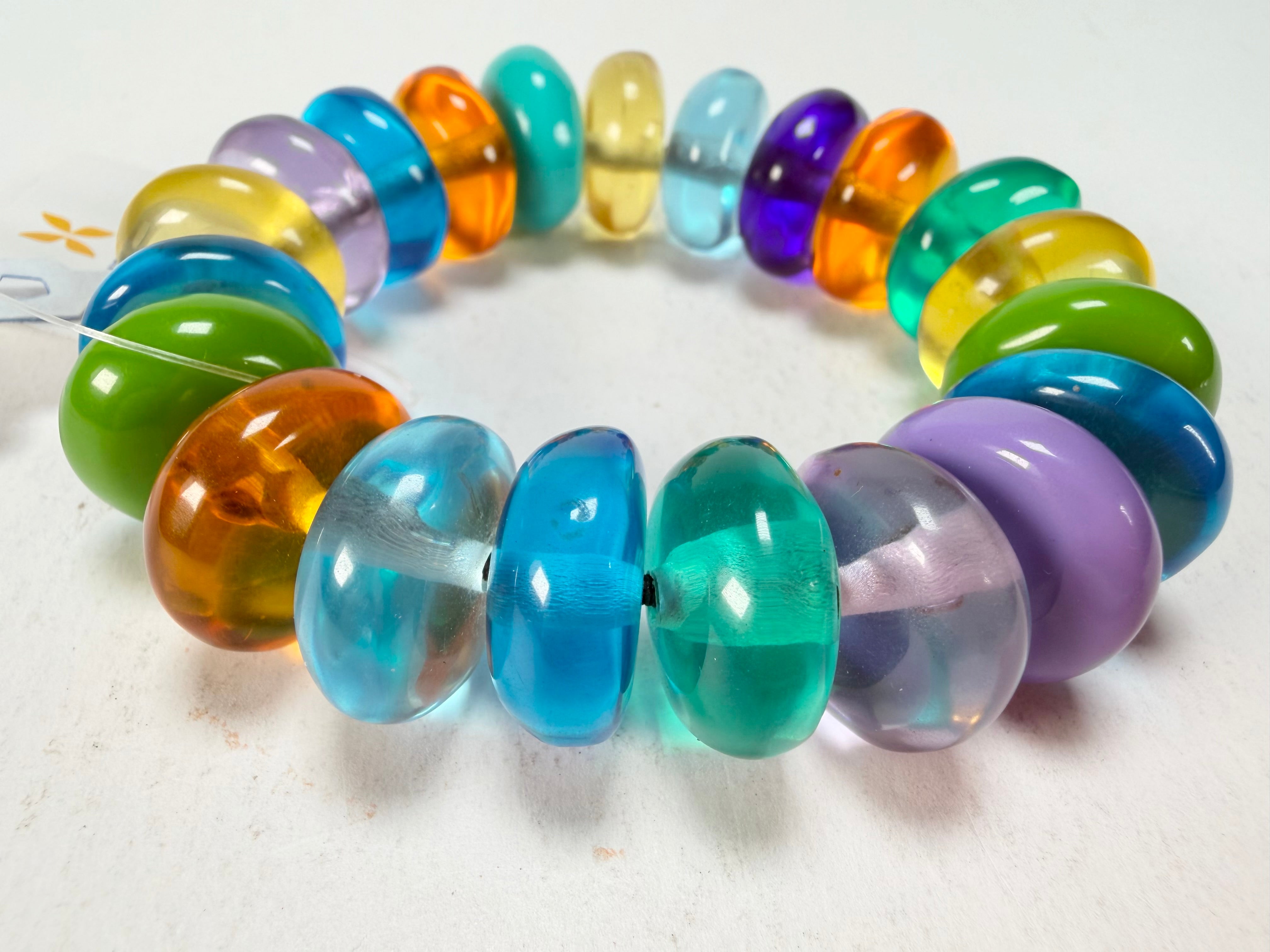 Jackie Brazil "Bela" Transparent Paris Mix Elasticated Mini Wheels Resin Bracelet ( B0920 )