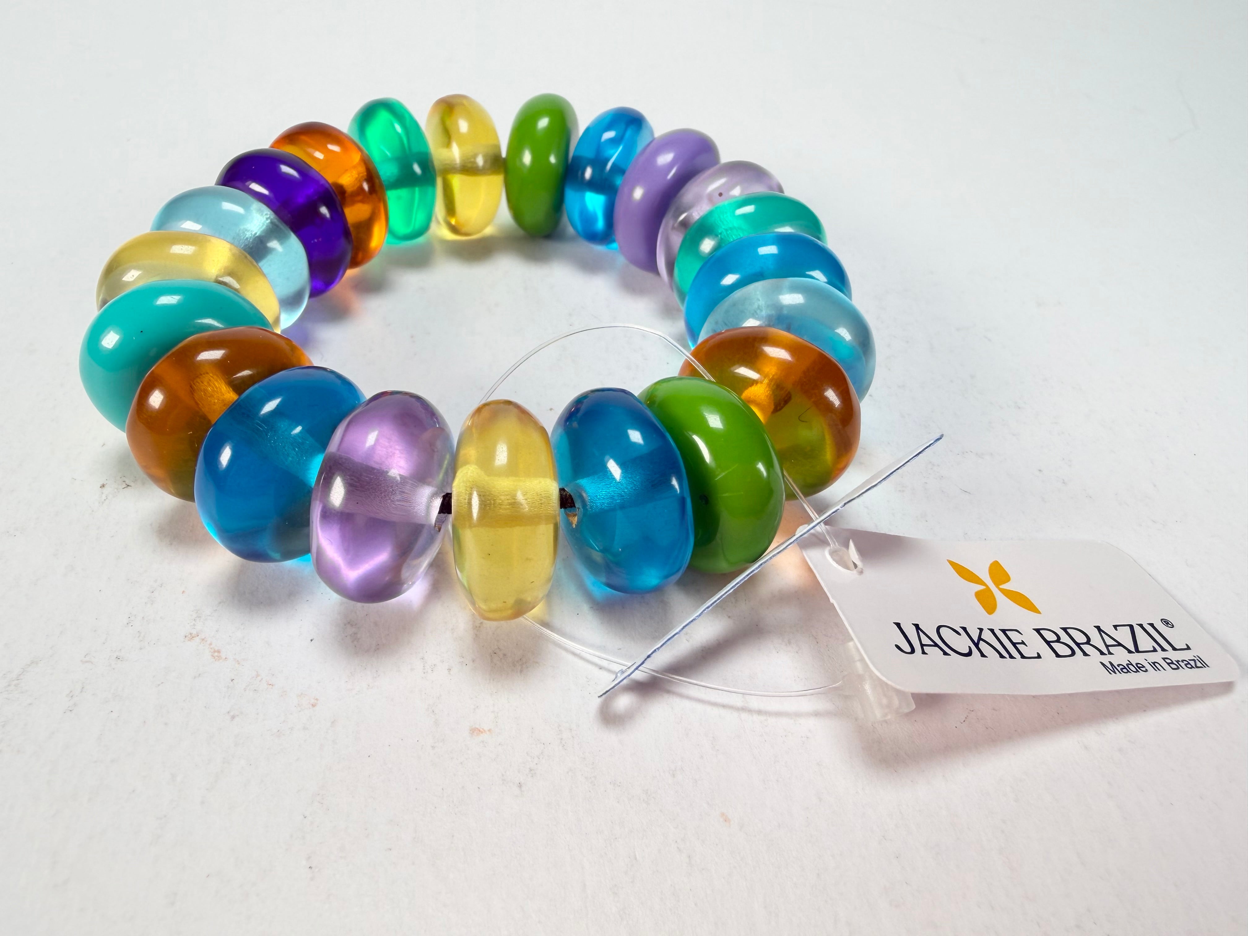 Jackie Brazil "Bela" Transparent Paris Mix Elasticated Mini Wheels Resin Bracelet ( B0920 )