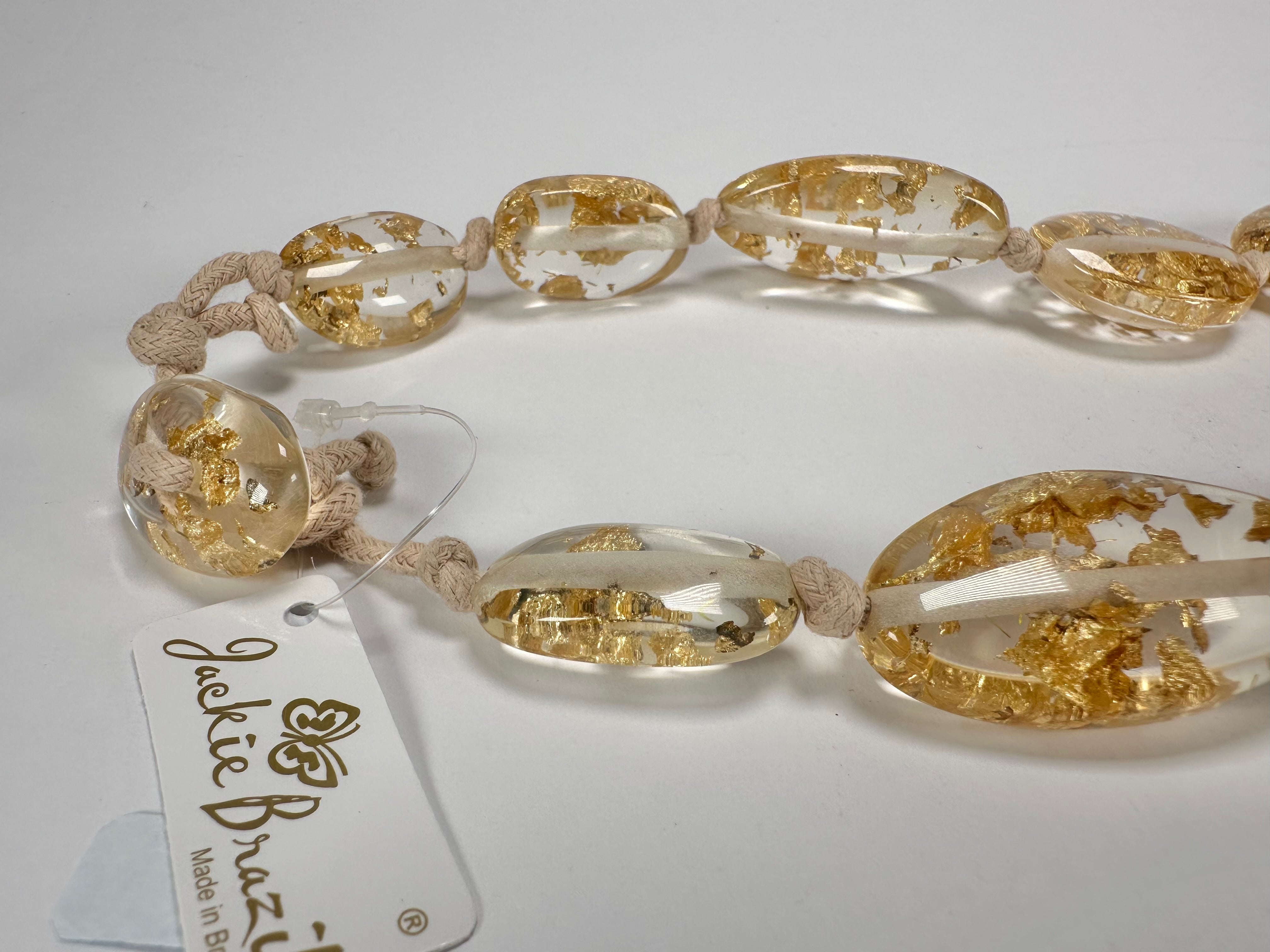 Jackie Brazil "Gold Flakes" Short Flat Riverstones 50cm Necklace ( N3616 )