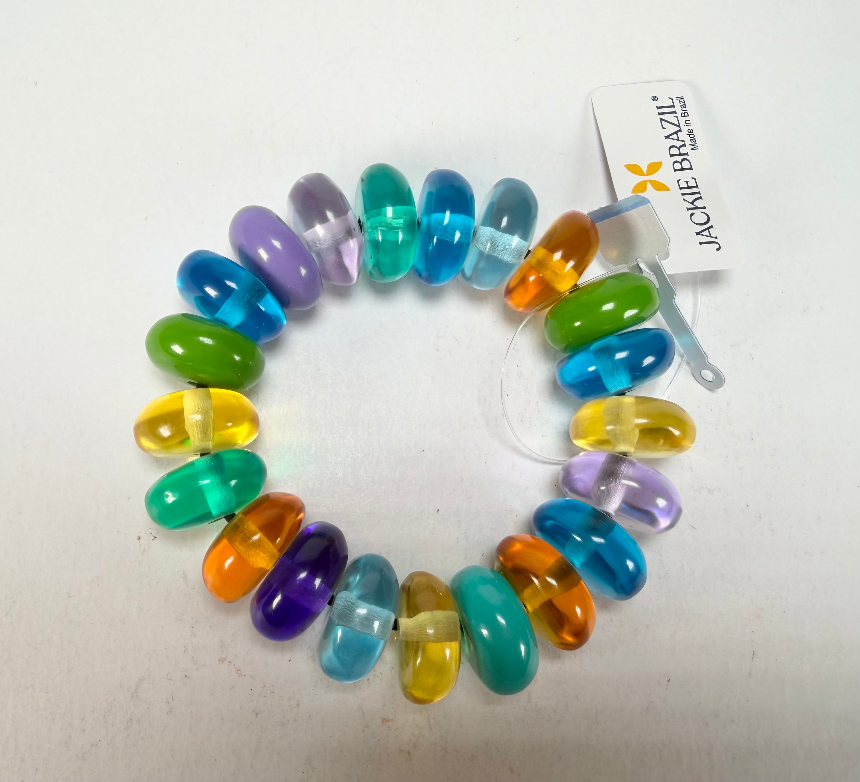 Jackie Brazil "Bela" Transparent Paris Mix Elasticated Mini Wheels Resin Bracelet ( B0920 )