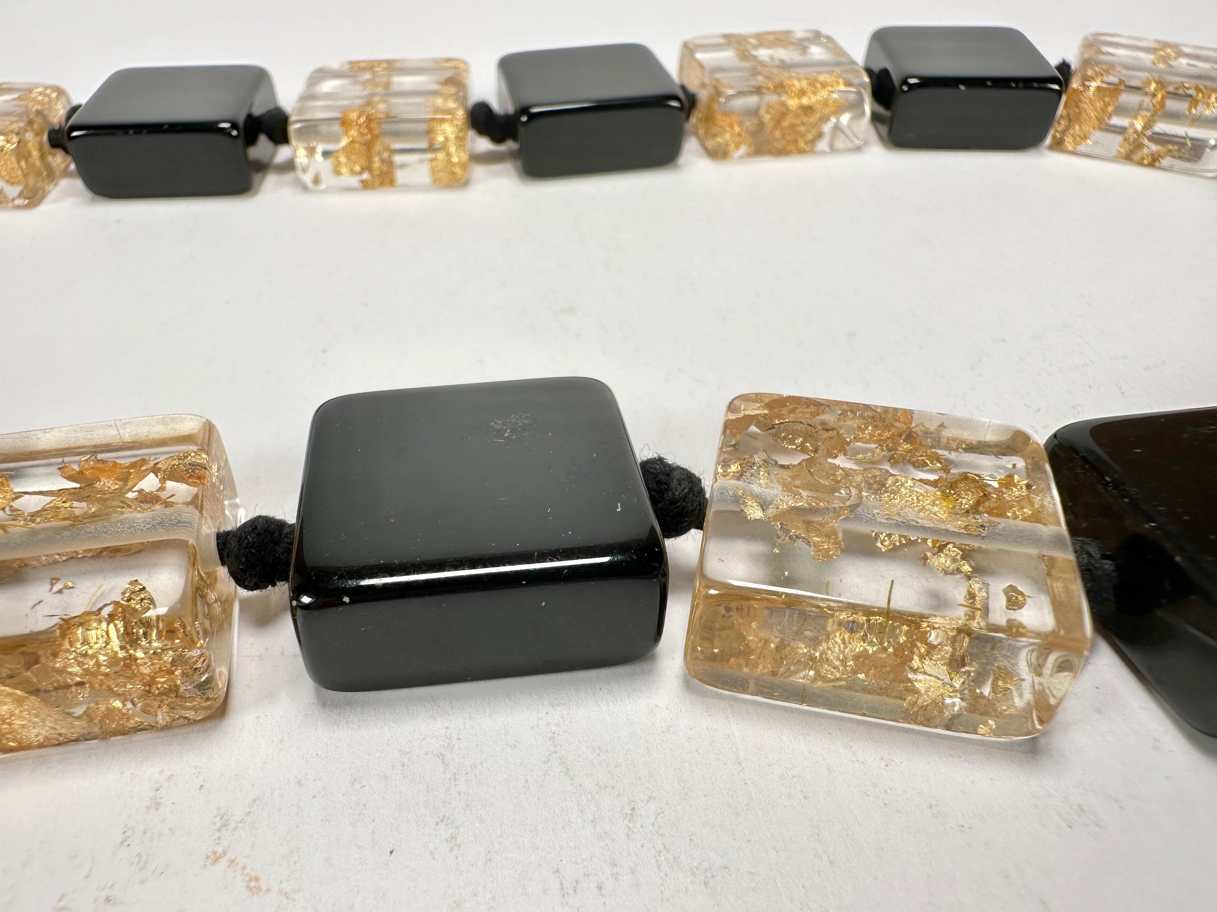 Jackie Brazil "Gala" Black & Gold Flakes Half Rectangles 65cm Necklace ( N0789 )
