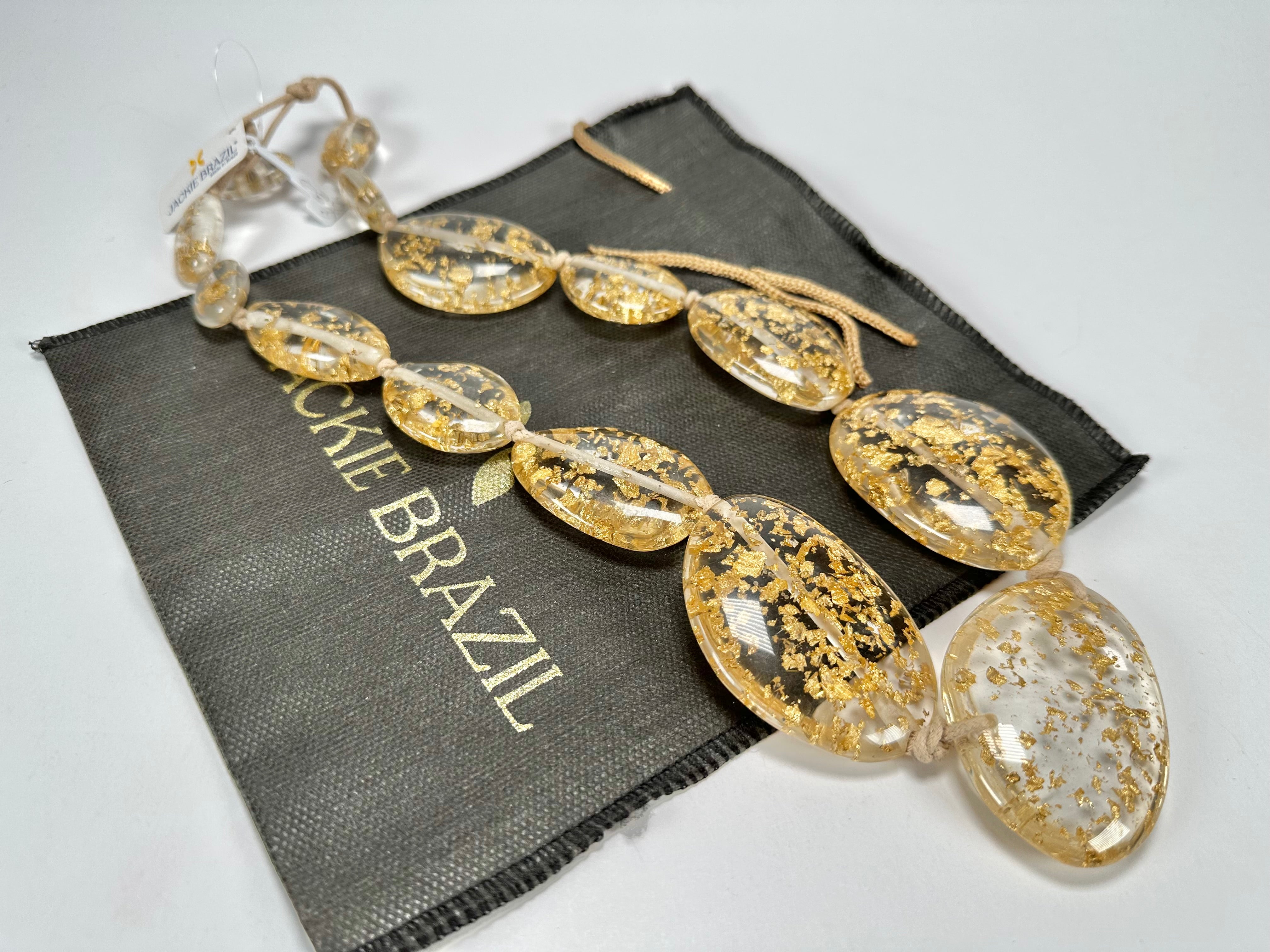 Jackie Brazil "Gold Flakes" Long Flat Riverstones 65cm Necklace ( N3700 )