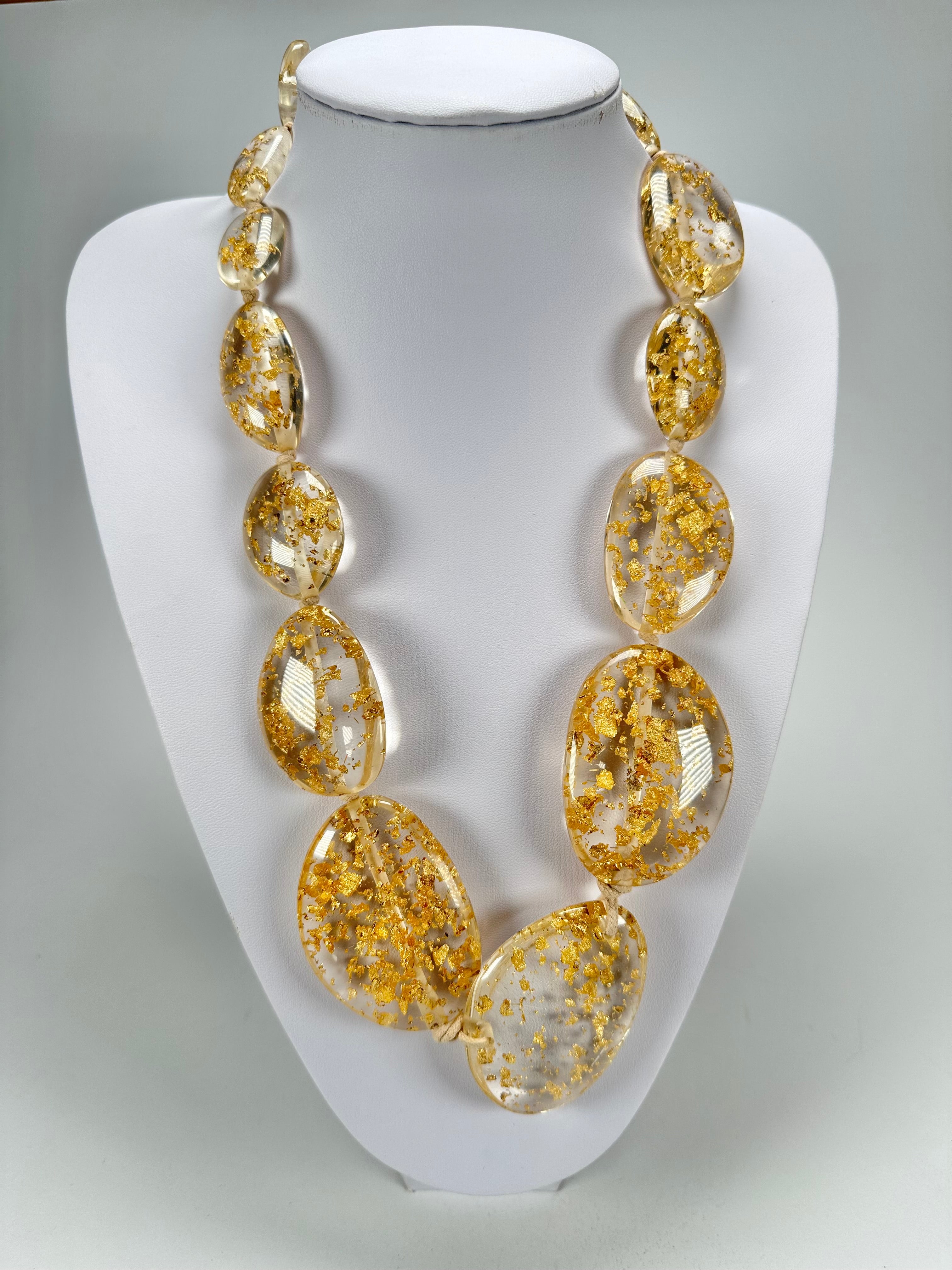 Jackie Brazil "Gold Flakes" Long Flat Riverstones 65cm Necklace ( N3700 )