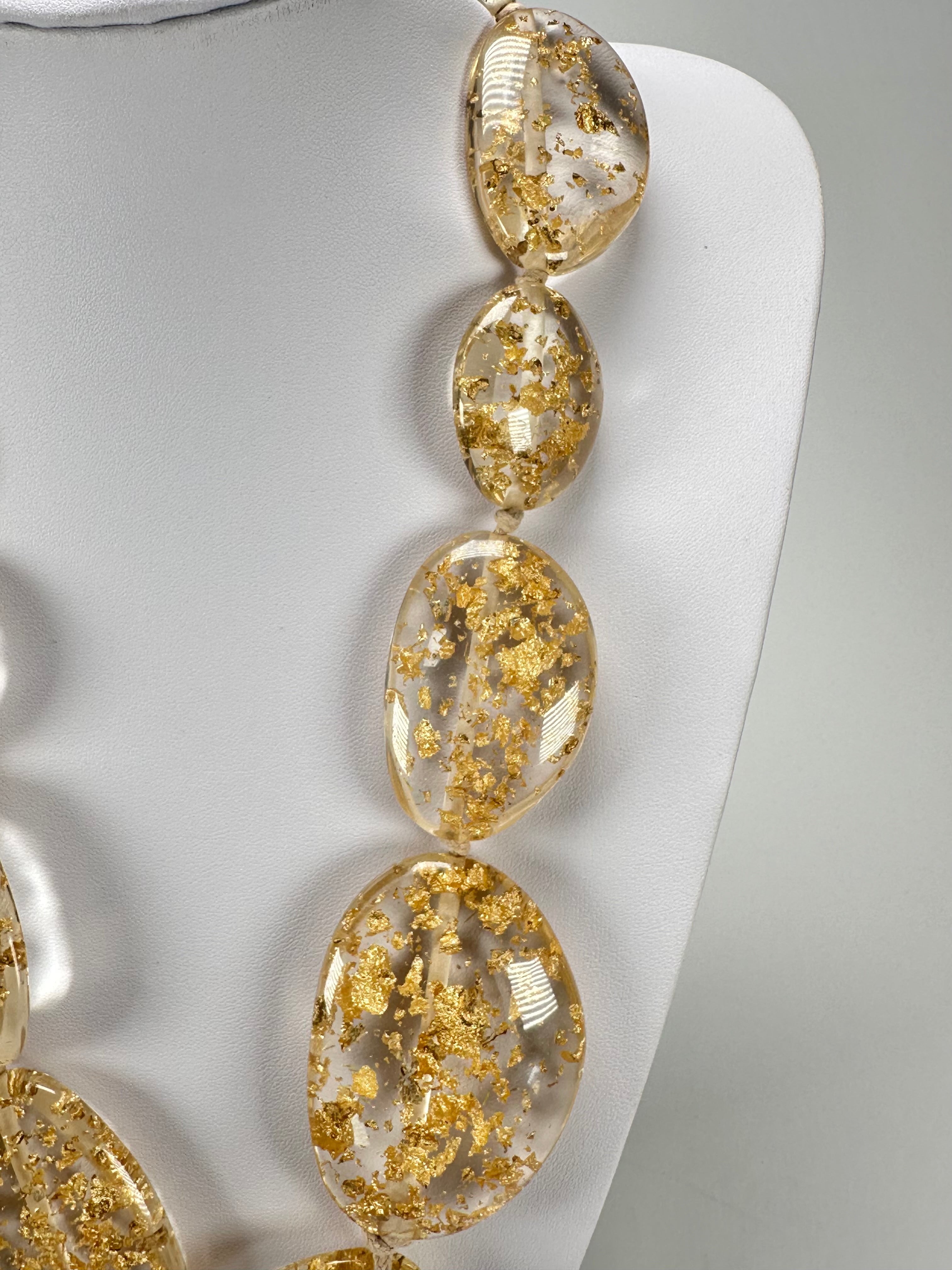 Jackie Brazil "Gold Flakes" Long Flat Riverstones 65cm Necklace ( N3700 )