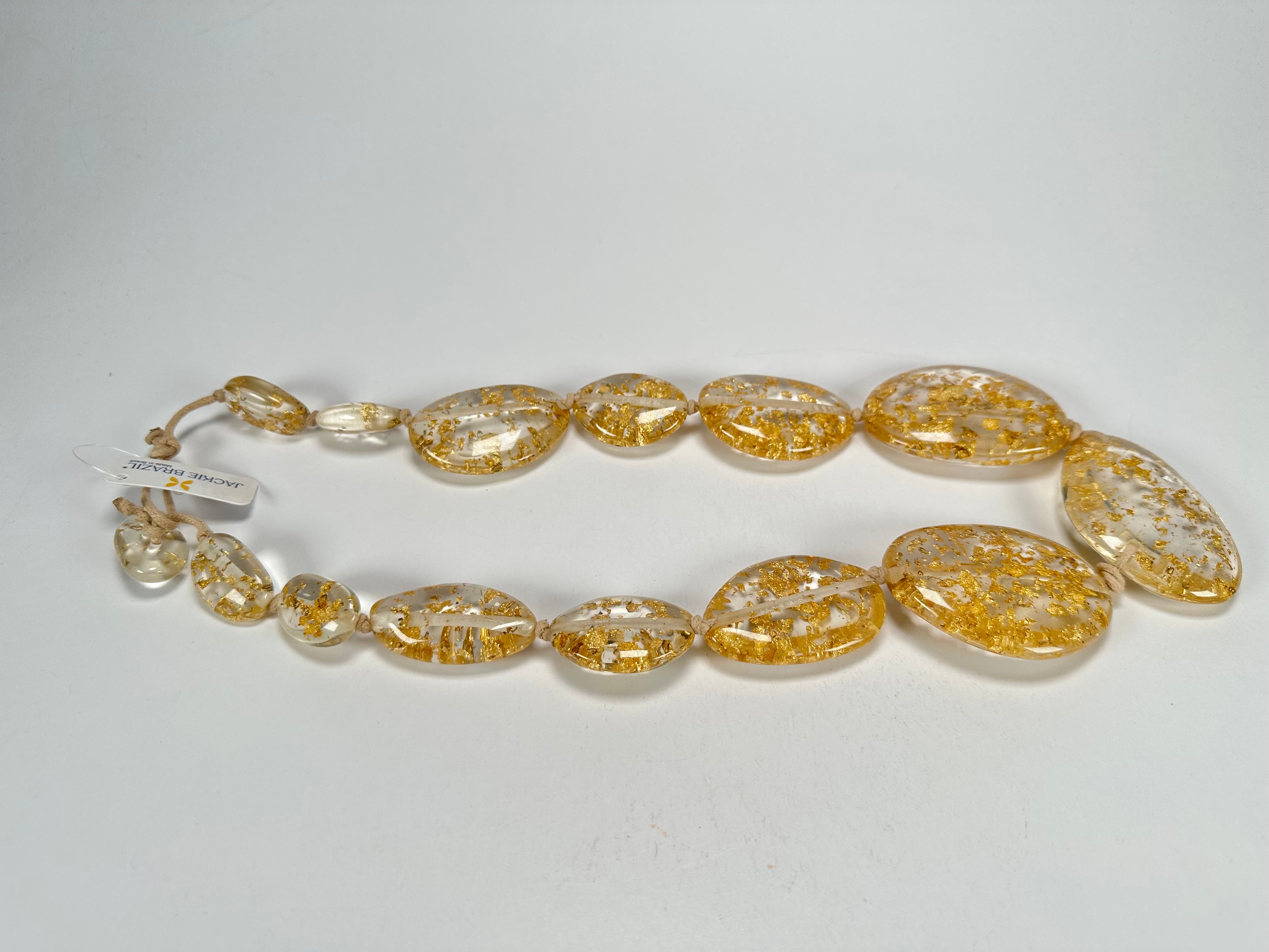 Jackie Brazil "Gold Flakes" Long Flat Riverstones 65cm Necklace ( N3700 )