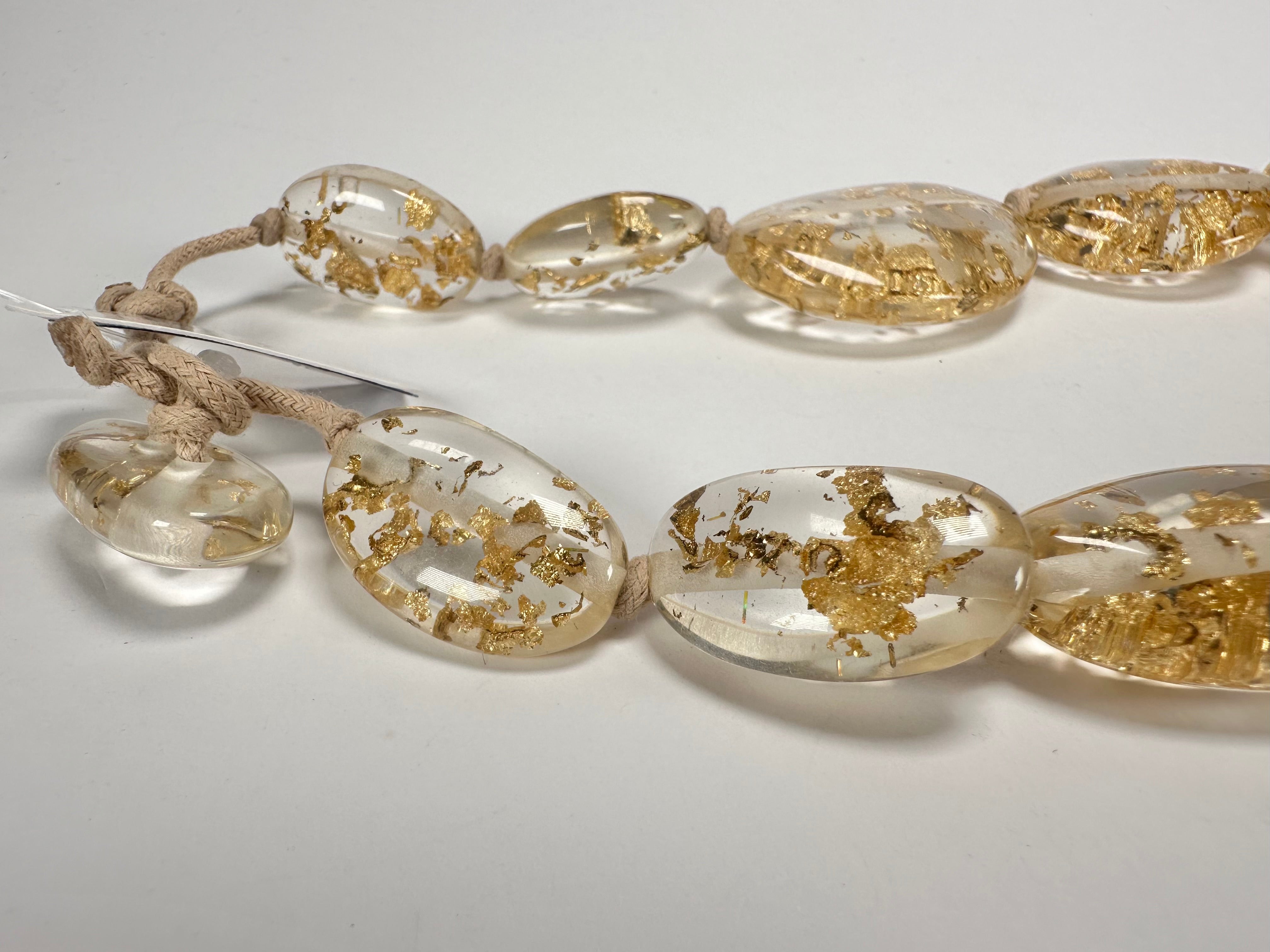 Jackie Brazil "Gold Flakes" Long Flat Riverstones 65cm Necklace ( N3700 )