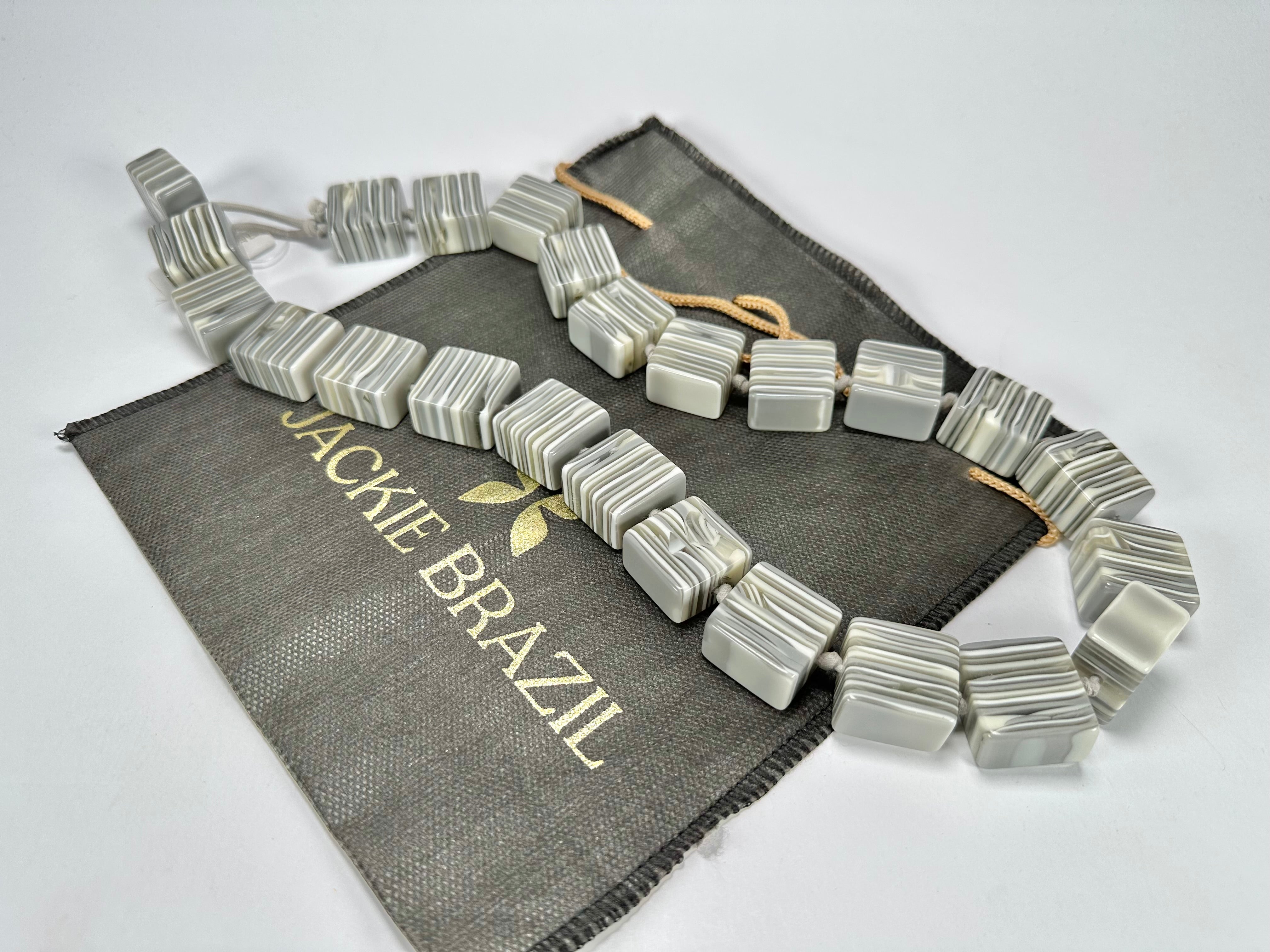 Jackie Brazil "Gala" Liquorice Cream Mix Half Rectangles 65cm Necklace ( N0789 )