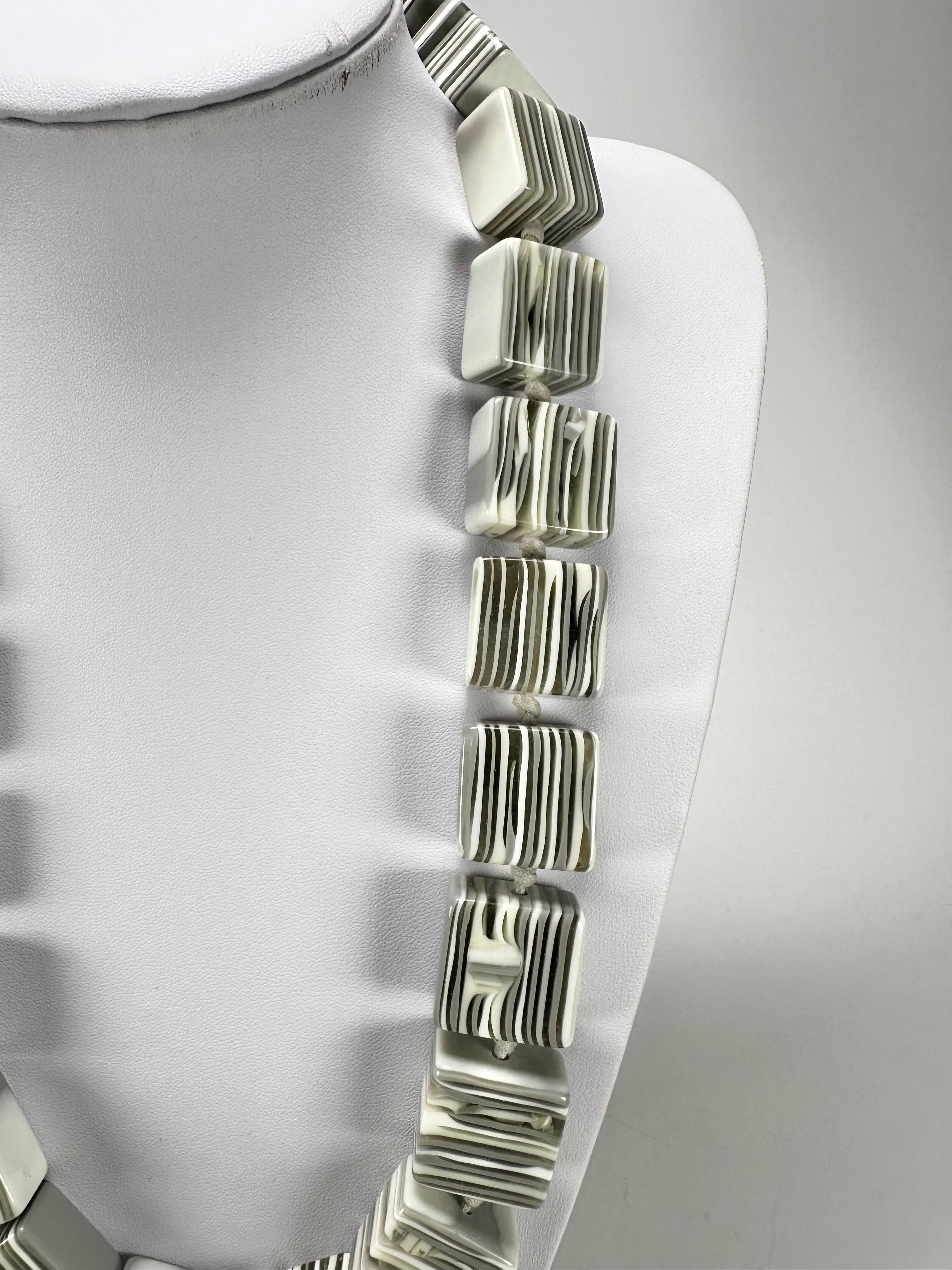 Jackie Brazil "Gala" Liquorice Cream Mix Half Rectangles 65cm Necklace ( N0789 )