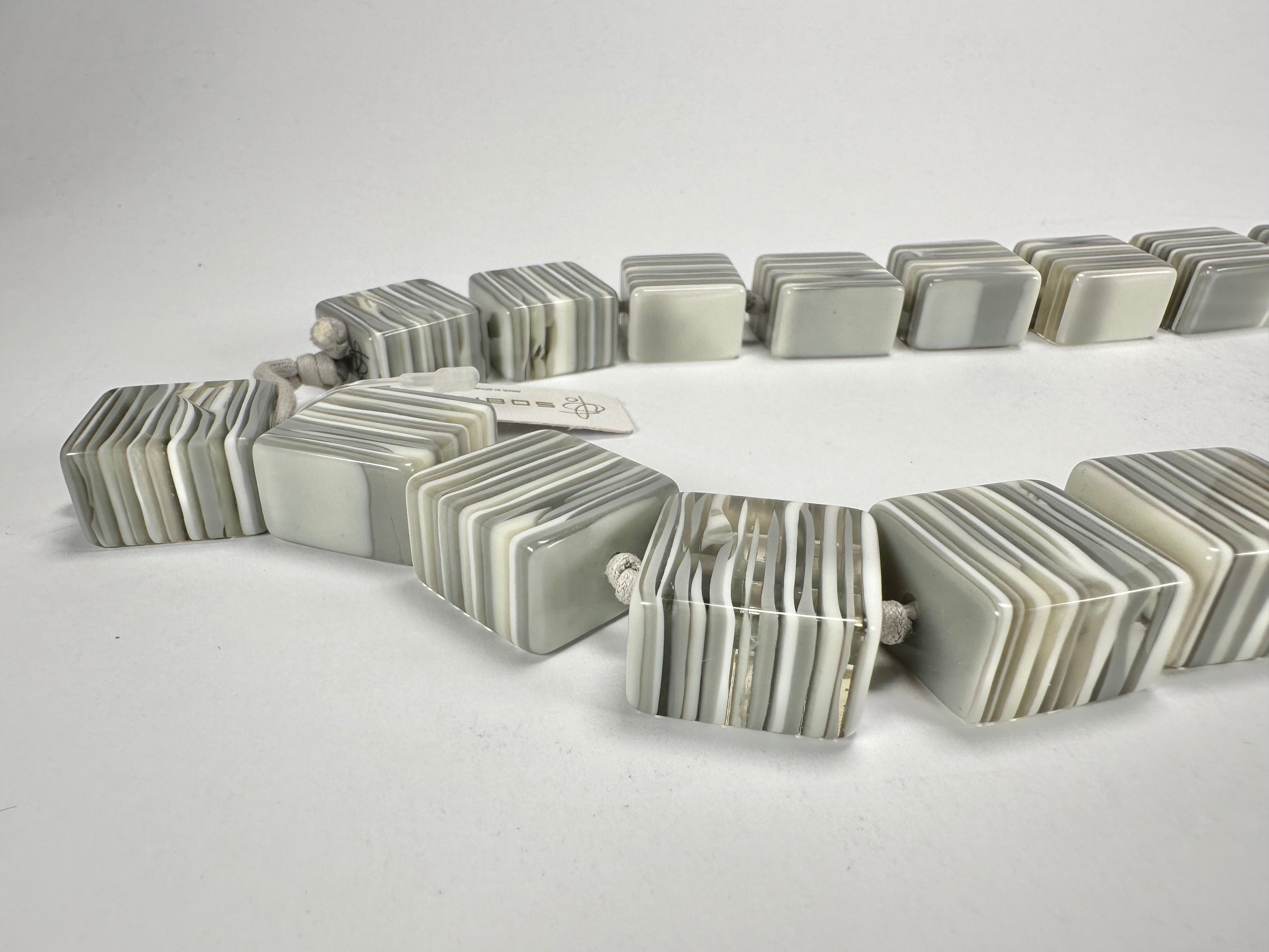 Jackie Brazil "Gala" Liquorice Cream Mix Half Rectangles 65cm Necklace ( N0789 )