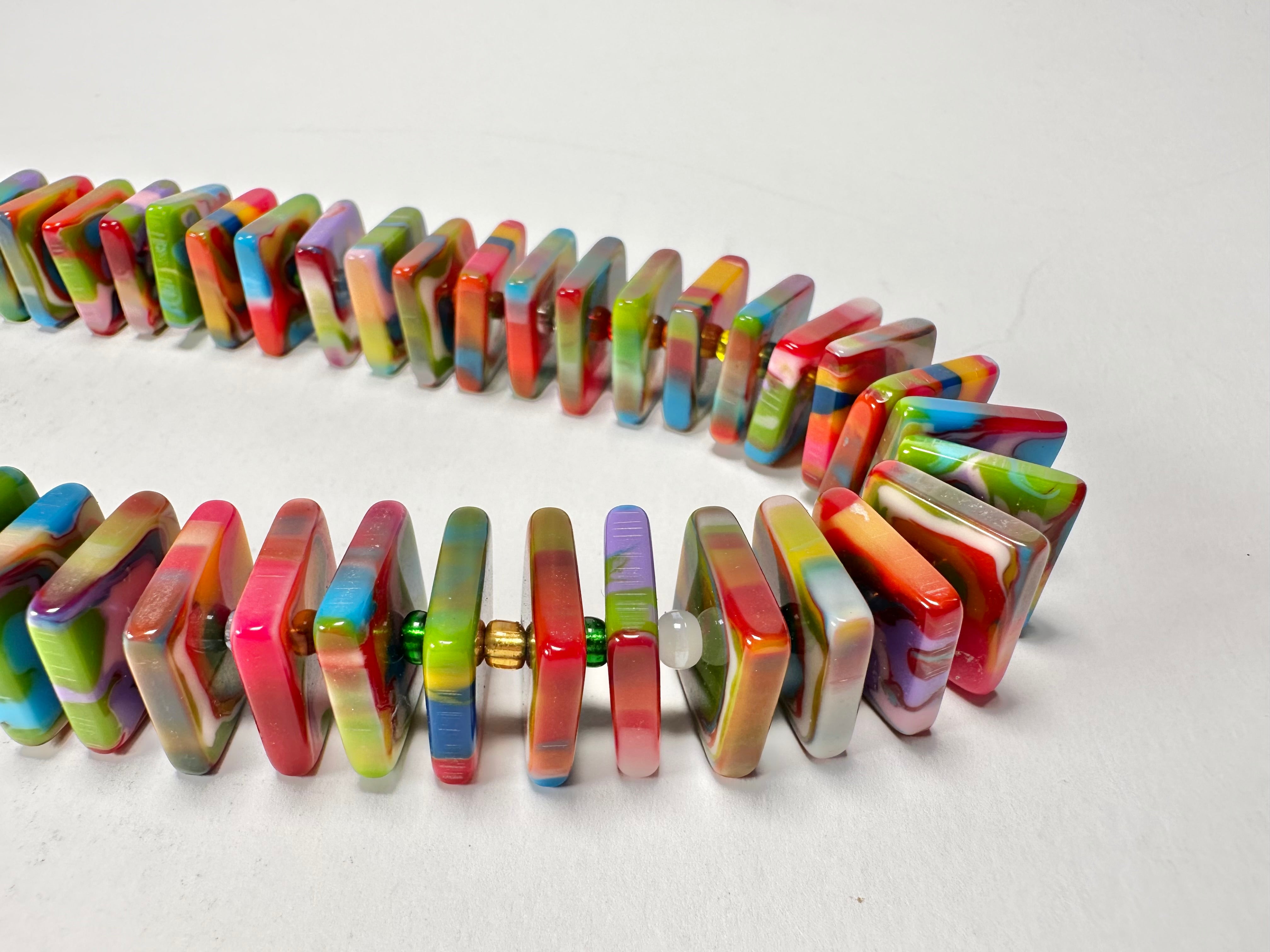 Jackie Brazil "Patricia" Kandinsky Liquorice Squares & Beads 55cm Necklace ( N0025 )