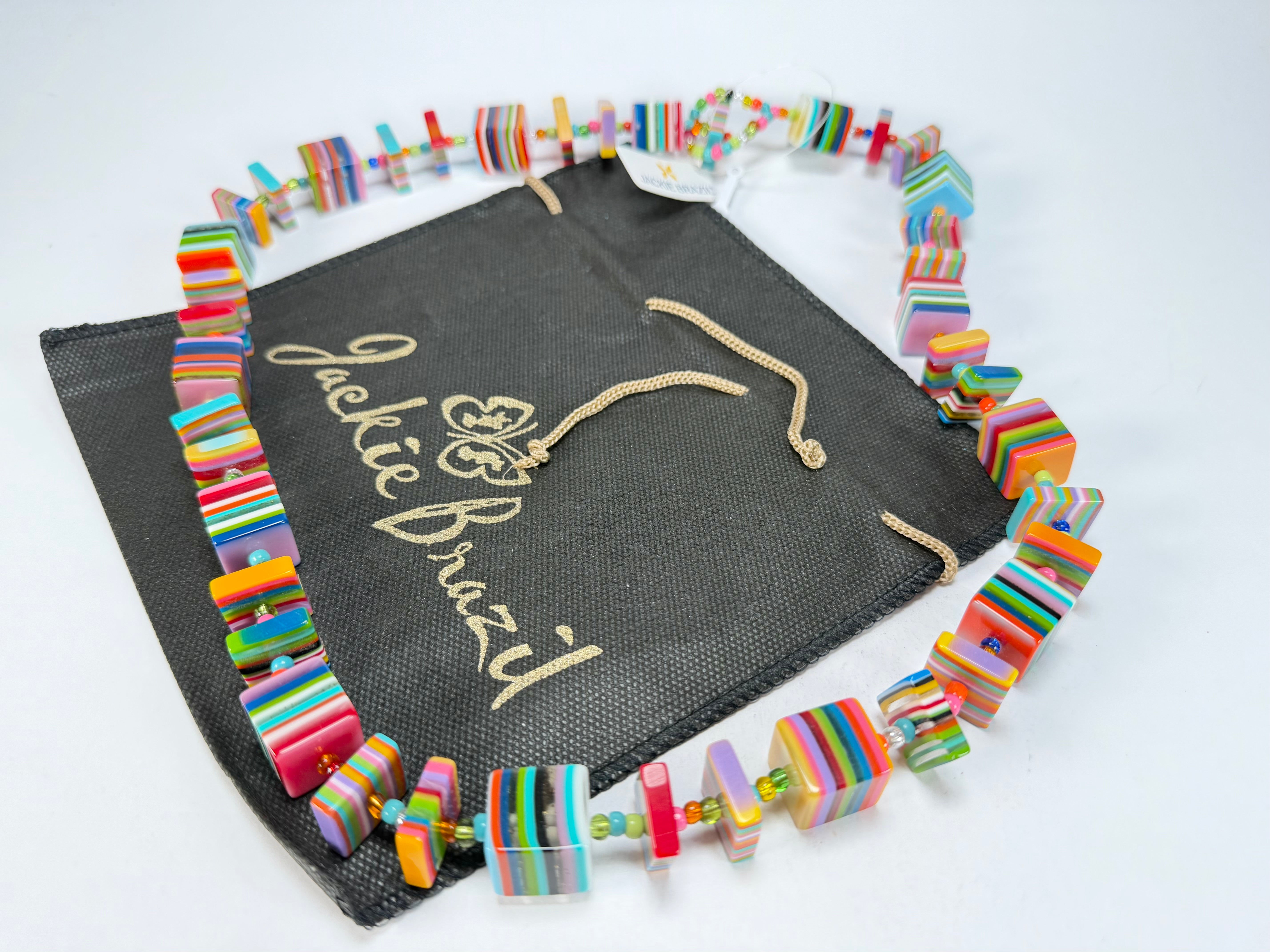 Jackie Brazil "Rome" Liquorice All Sorts Cubes & Squares Mix Colours 75cm Resin Necklace ( N0030 )