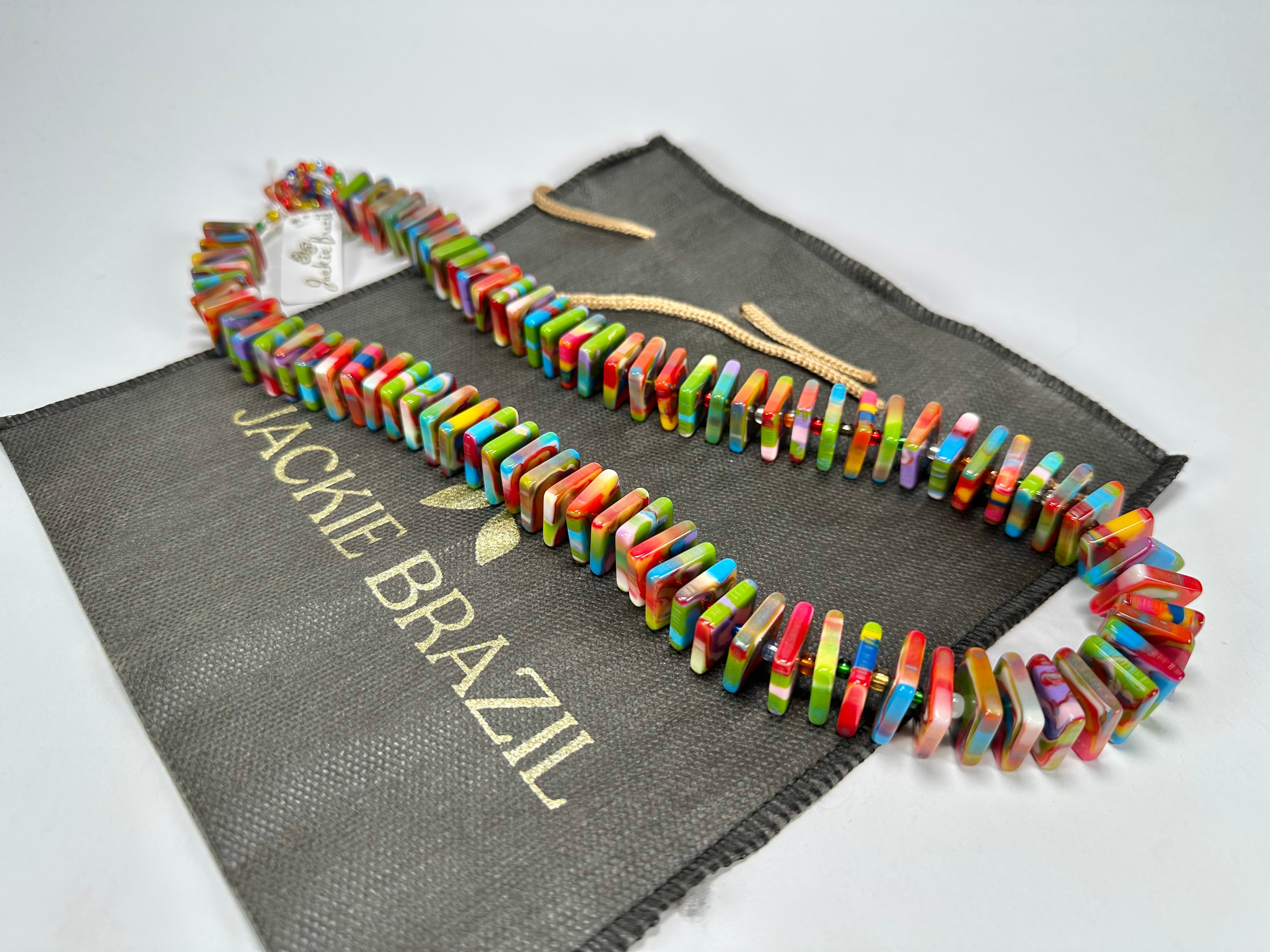Jackie Brazil "Patricia" Kandinsky Liquorice Squares & Beads 55cm Necklace ( N0025 )