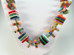 Jackie Brazil "Rome" Liquorice All Sorts Cubes & Squares Mix Colours 75cm Resin Necklace ( N0030 )