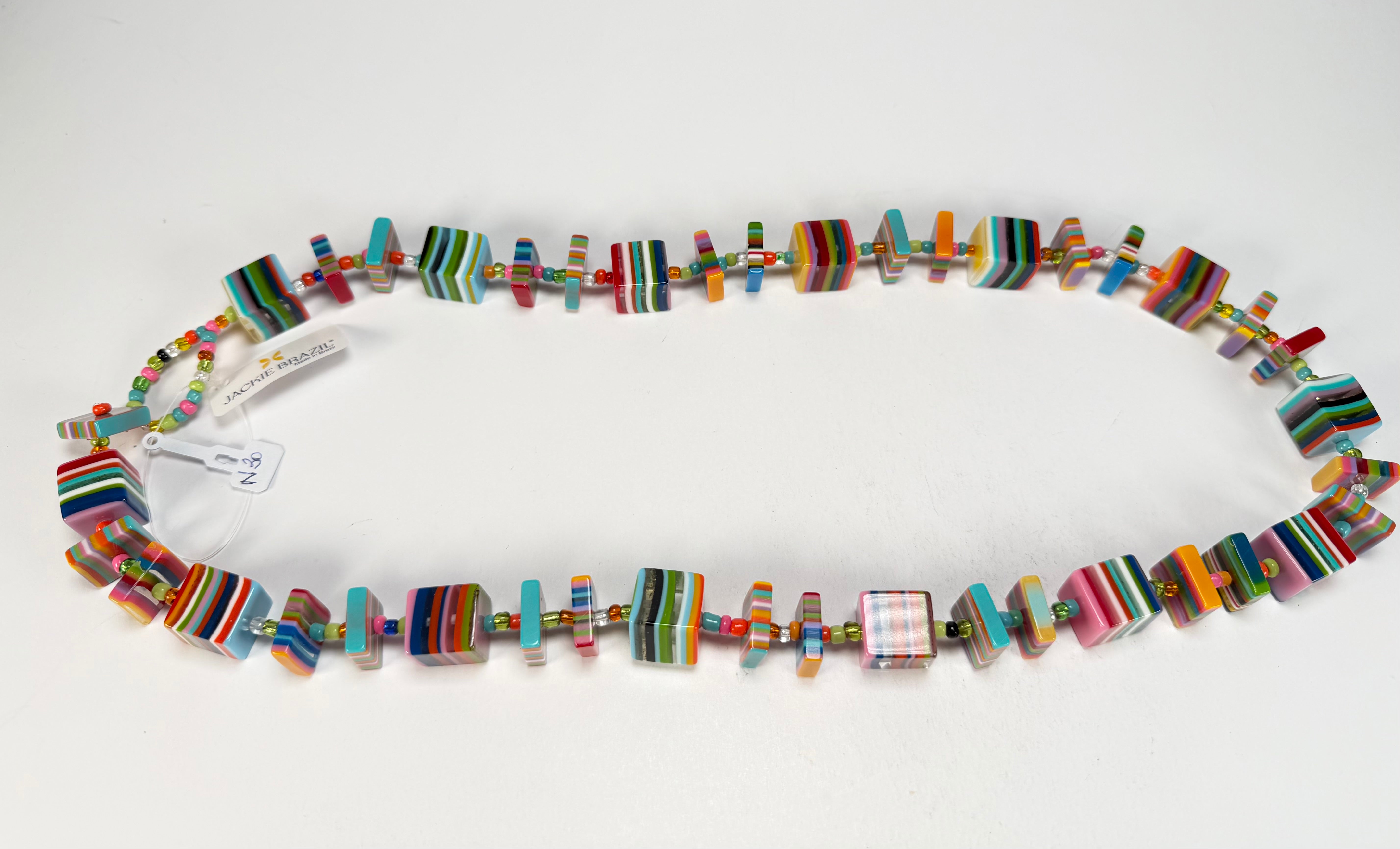 Jackie Brazil "Rome" Liquorice All Sorts Cubes & Squares Mix Colours 75cm Resin Necklace ( N0030 )
