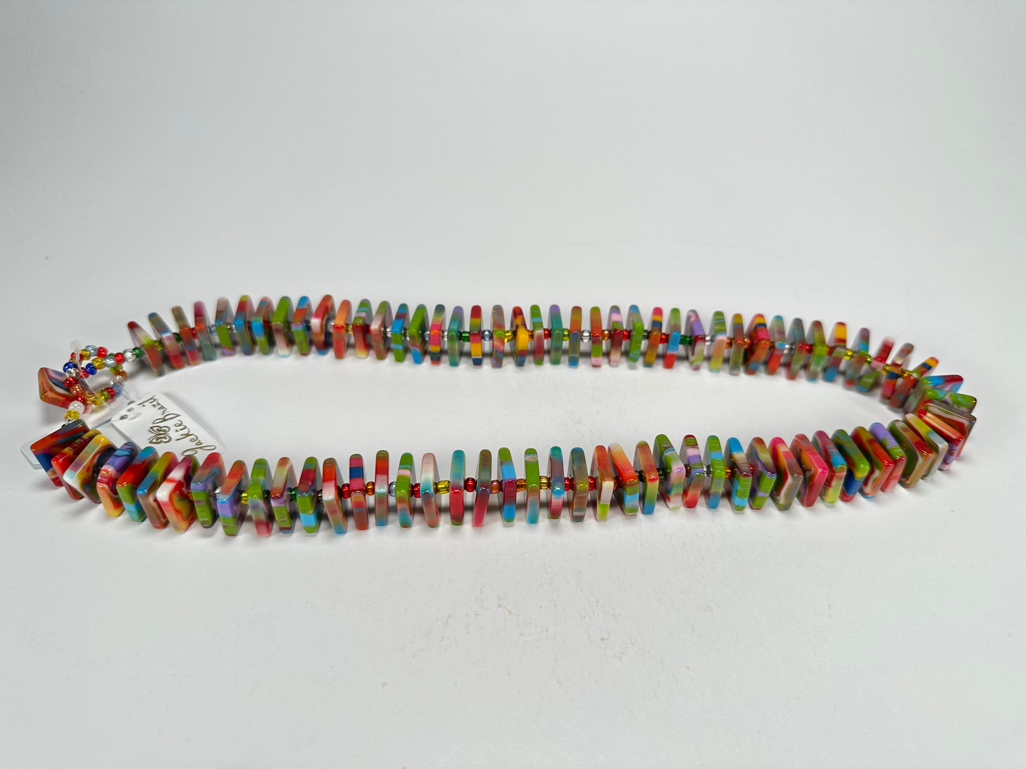 Jackie Brazil "Patricia" Kandinsky Liquorice Squares & Beads 55cm Necklace ( N0025 )