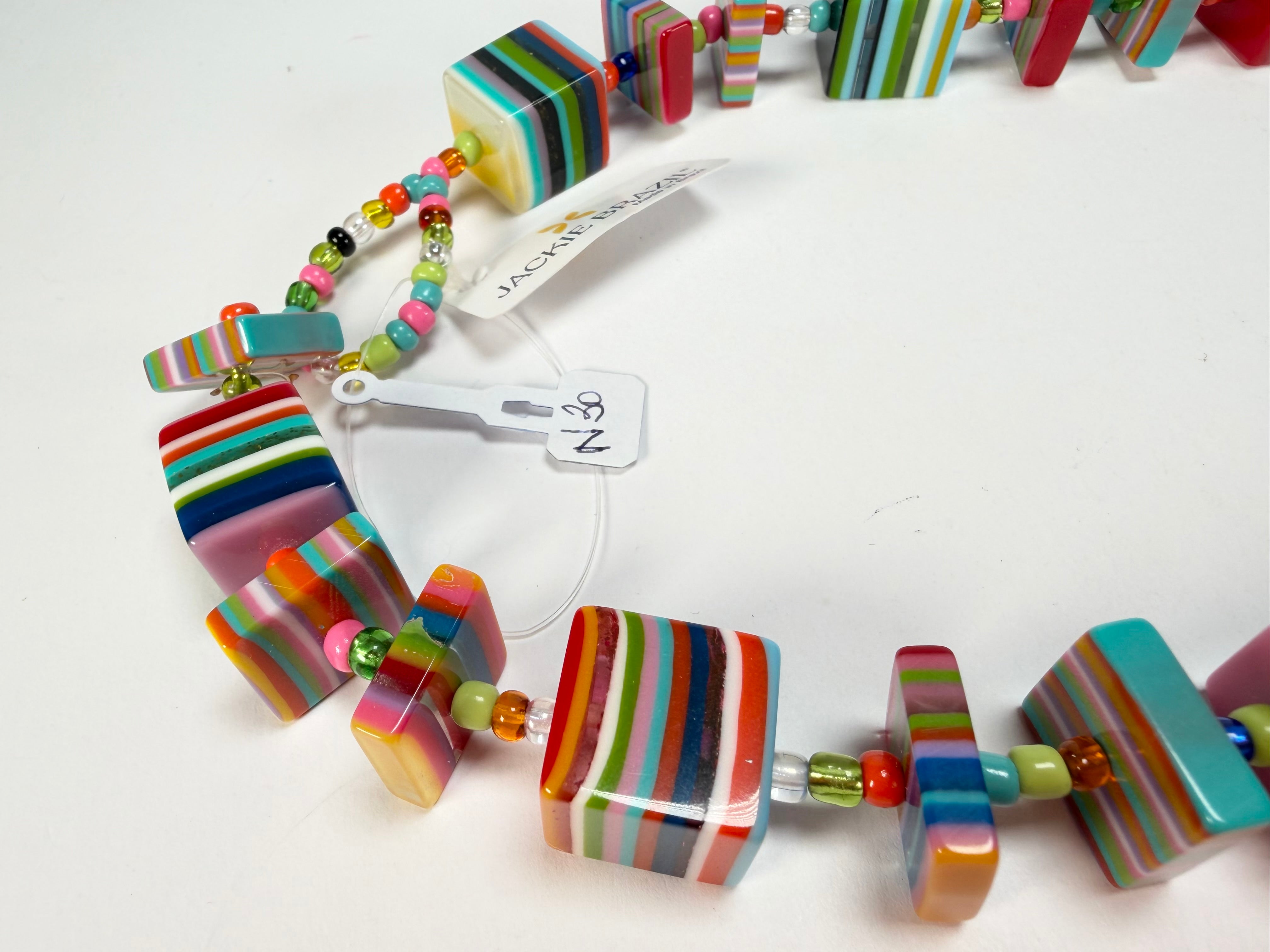 Jackie Brazil "Rome" Liquorice All Sorts Cubes & Squares Mix Colours 75cm Resin Necklace ( N0030 )