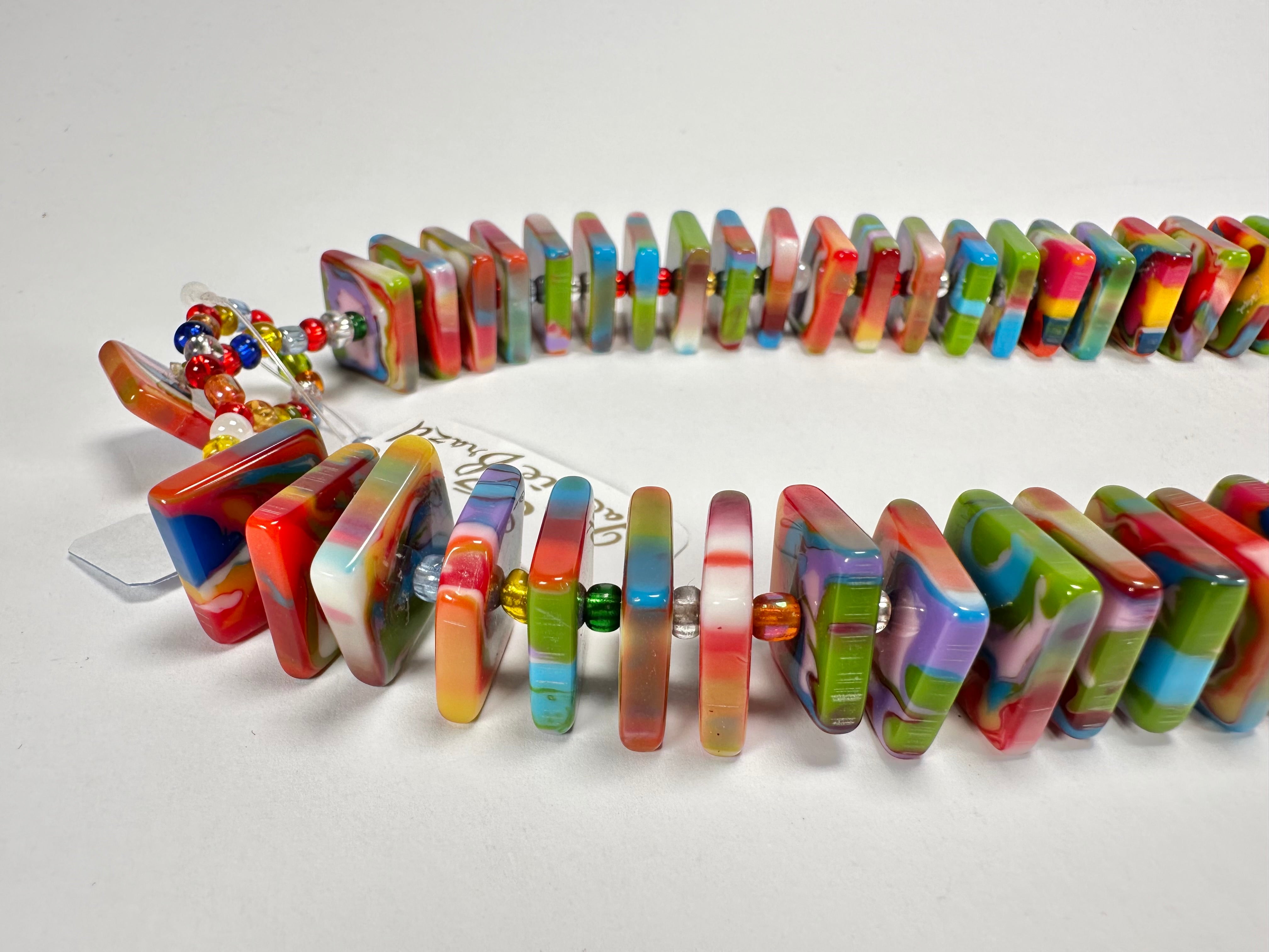 Jackie Brazil "Patricia" Kandinsky Liquorice Squares & Beads 55cm Necklace ( N0025 )