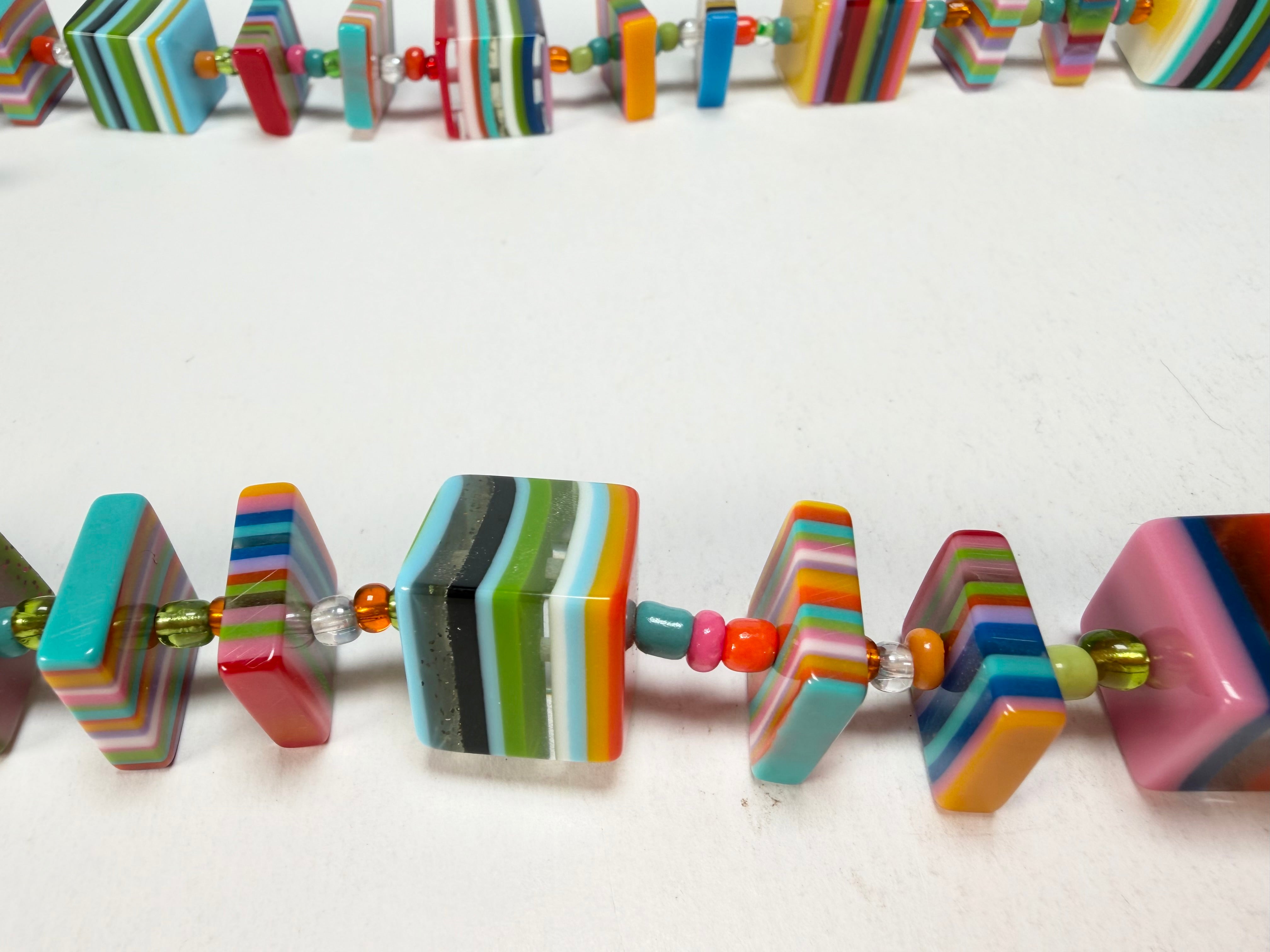 Jackie Brazil "Rome" Liquorice All Sorts Cubes & Squares Mix Colours 75cm Resin Necklace ( N0030 )