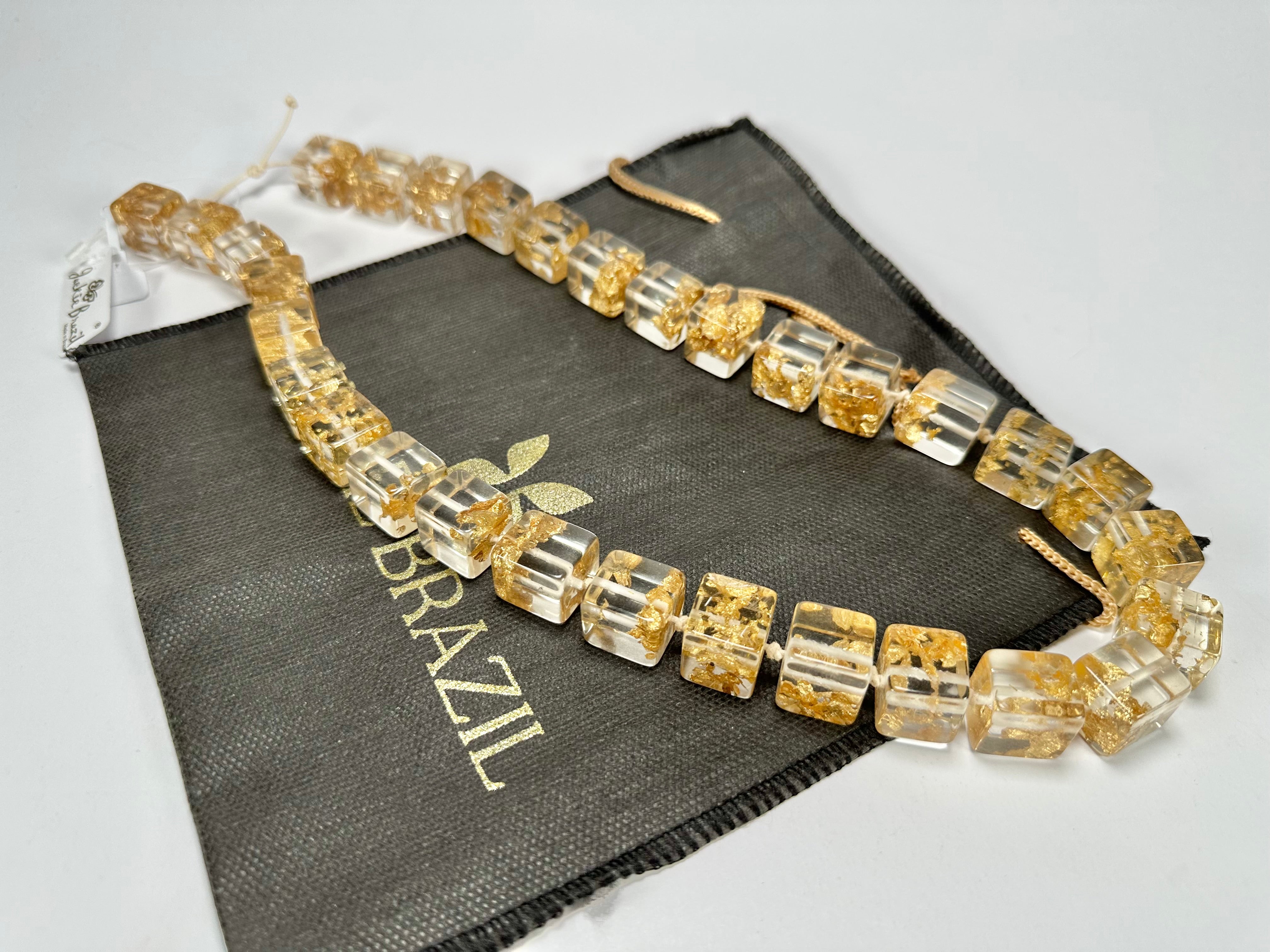 Jackie Brazil "POP" Gold Flakes Liquorice Small Cubes 65cm Necklace ( N0046 )