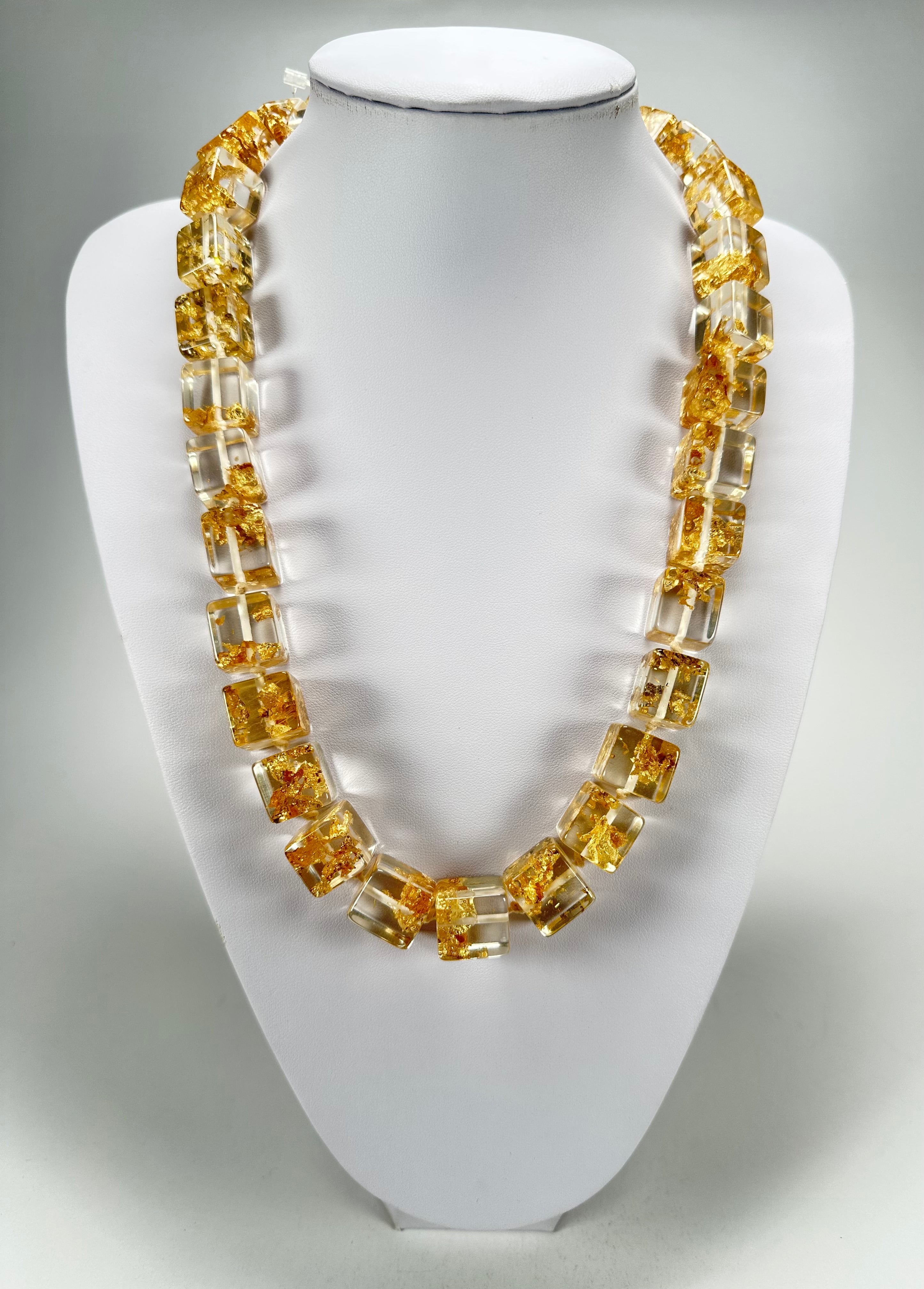 Jackie Brazil "POP" Gold Flakes Liquorice Small Cubes 65cm Necklace ( N0046 )