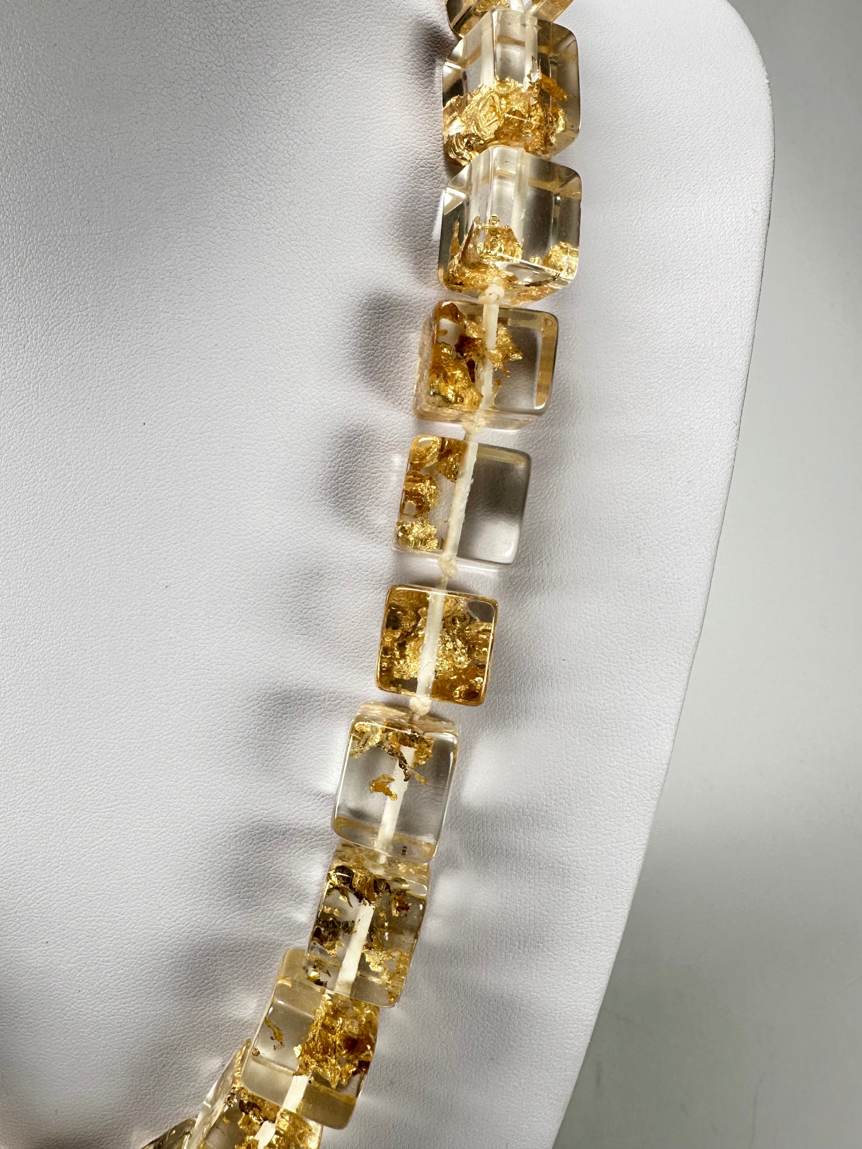 Jackie Brazil "POP" Gold Flakes Liquorice Small Cubes 65cm Necklace ( N0046 )