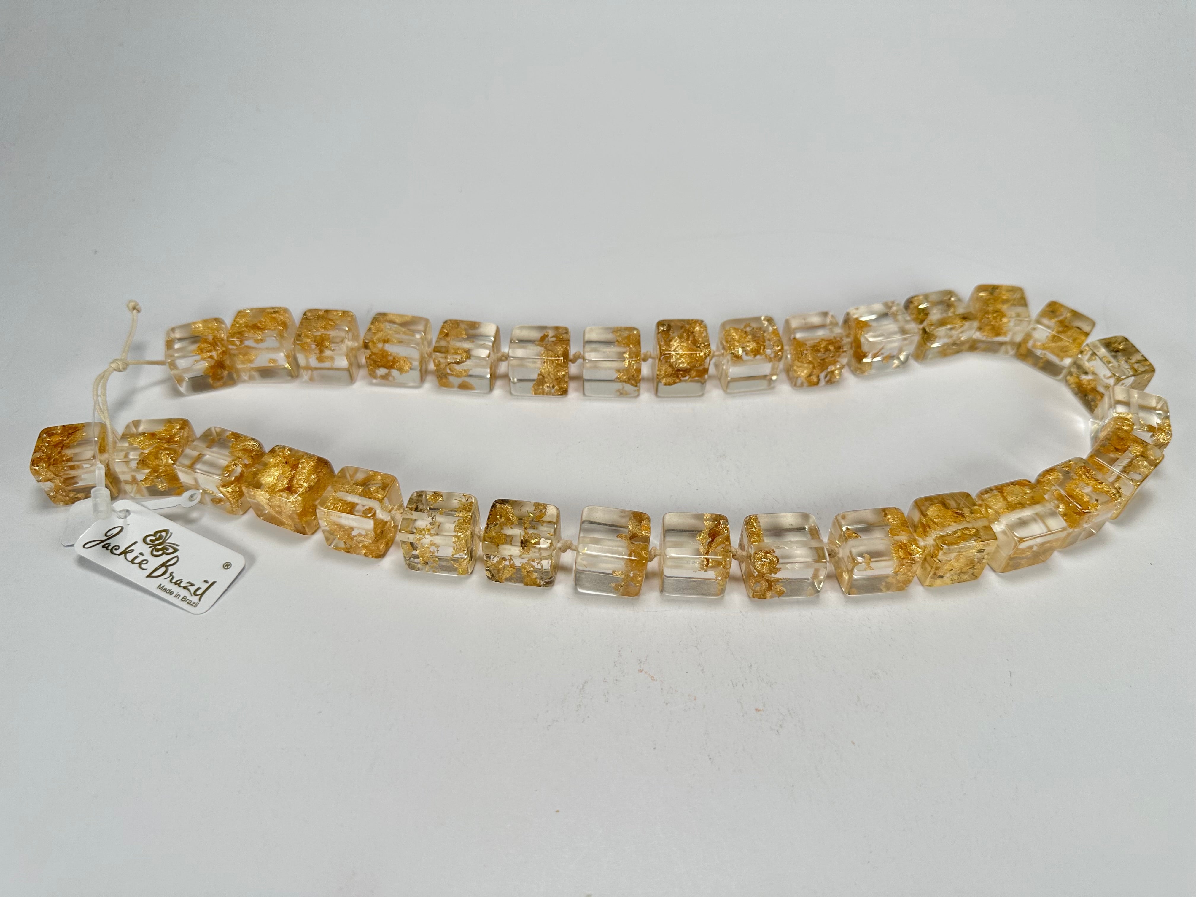 Jackie Brazil "POP" Gold Flakes Liquorice Small Cubes 65cm Necklace ( N0046 )