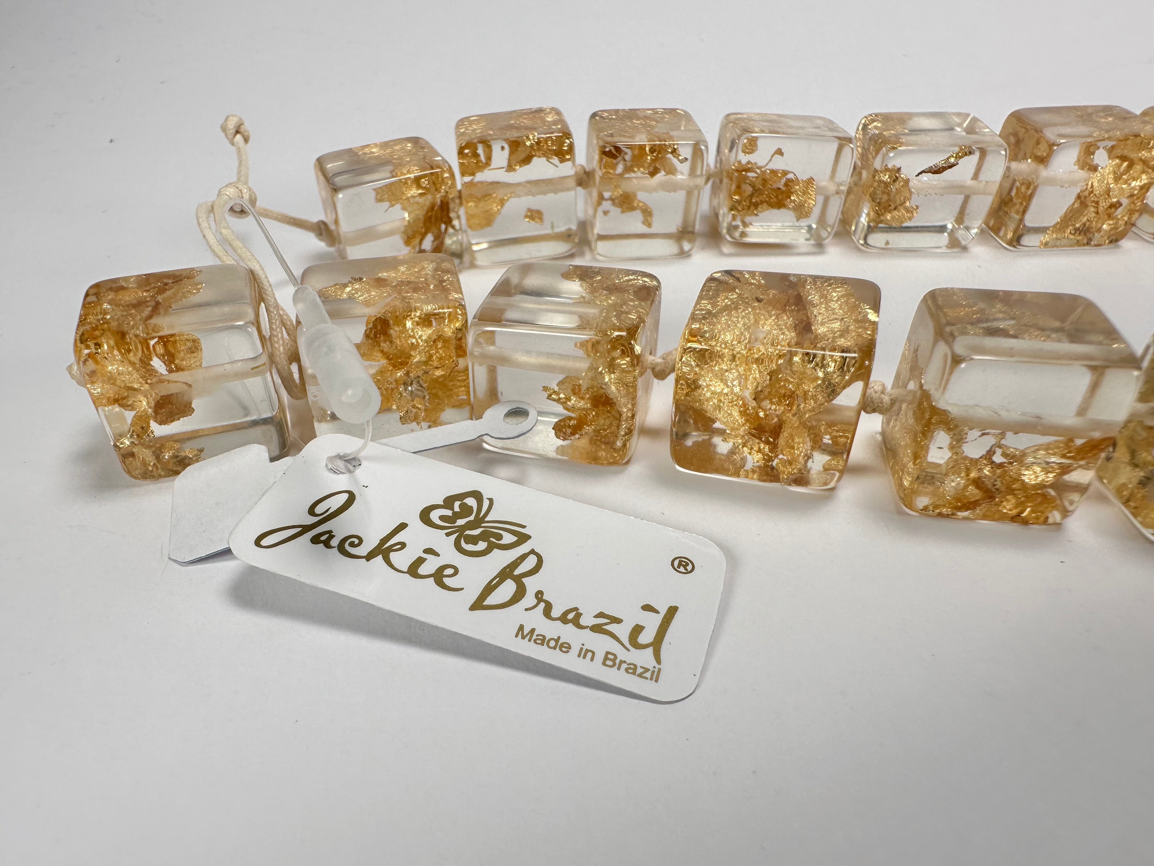 Jackie Brazil "POP" Gold Flakes Liquorice Small Cubes 65cm Necklace ( N0046 )
