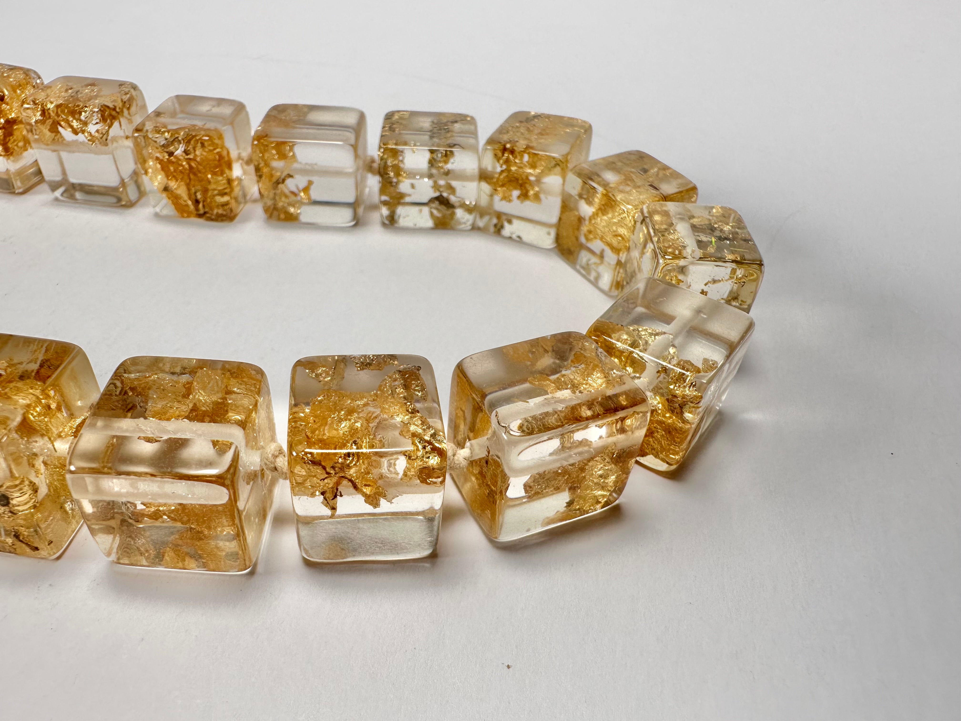 Jackie Brazil "POP" Gold Flakes Liquorice Small Cubes 65cm Necklace ( N0046 )